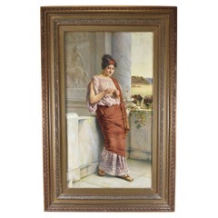 Guglielmo Zocchi Woman on a Veranda Oil Painting