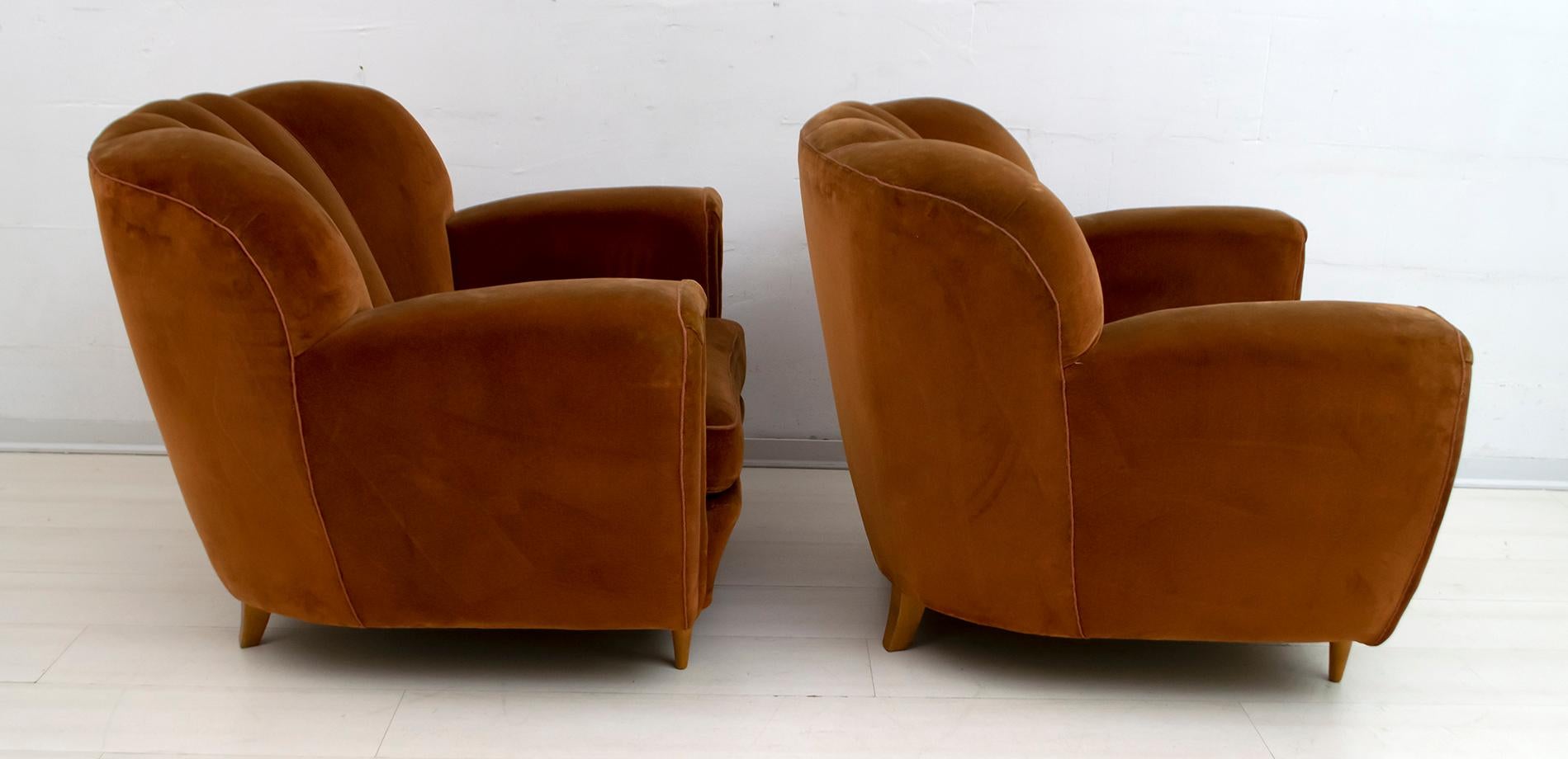 Guglielmo Ulrich Art Deco Italian Velvet Curved Sofa and Two Armchairs, 1940s 15