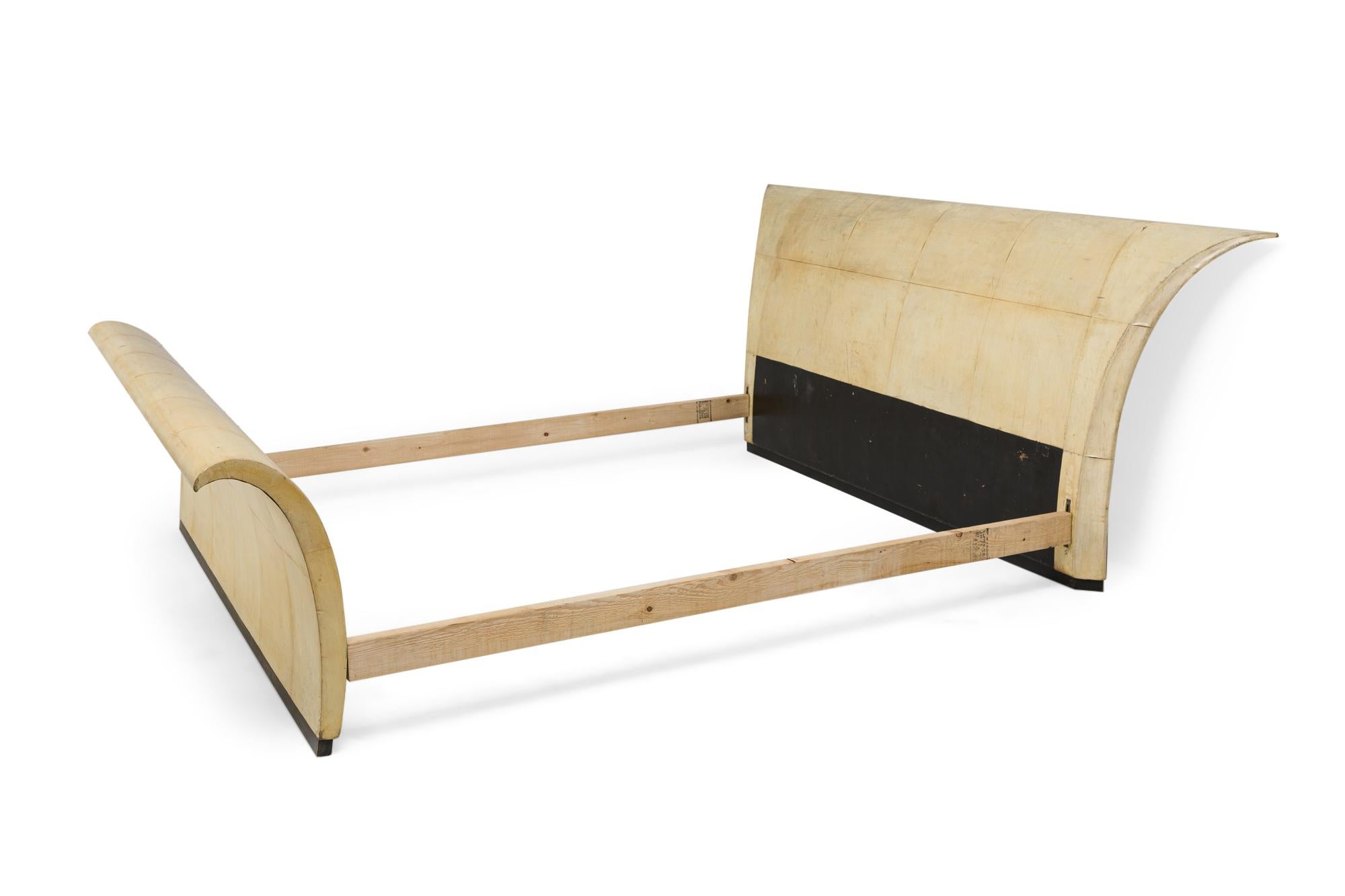 French Art Deco white parchment bed with sleigh design (includes: headboard, footboard, rails) (Attributed to GUGLIELMO ULRICH)
