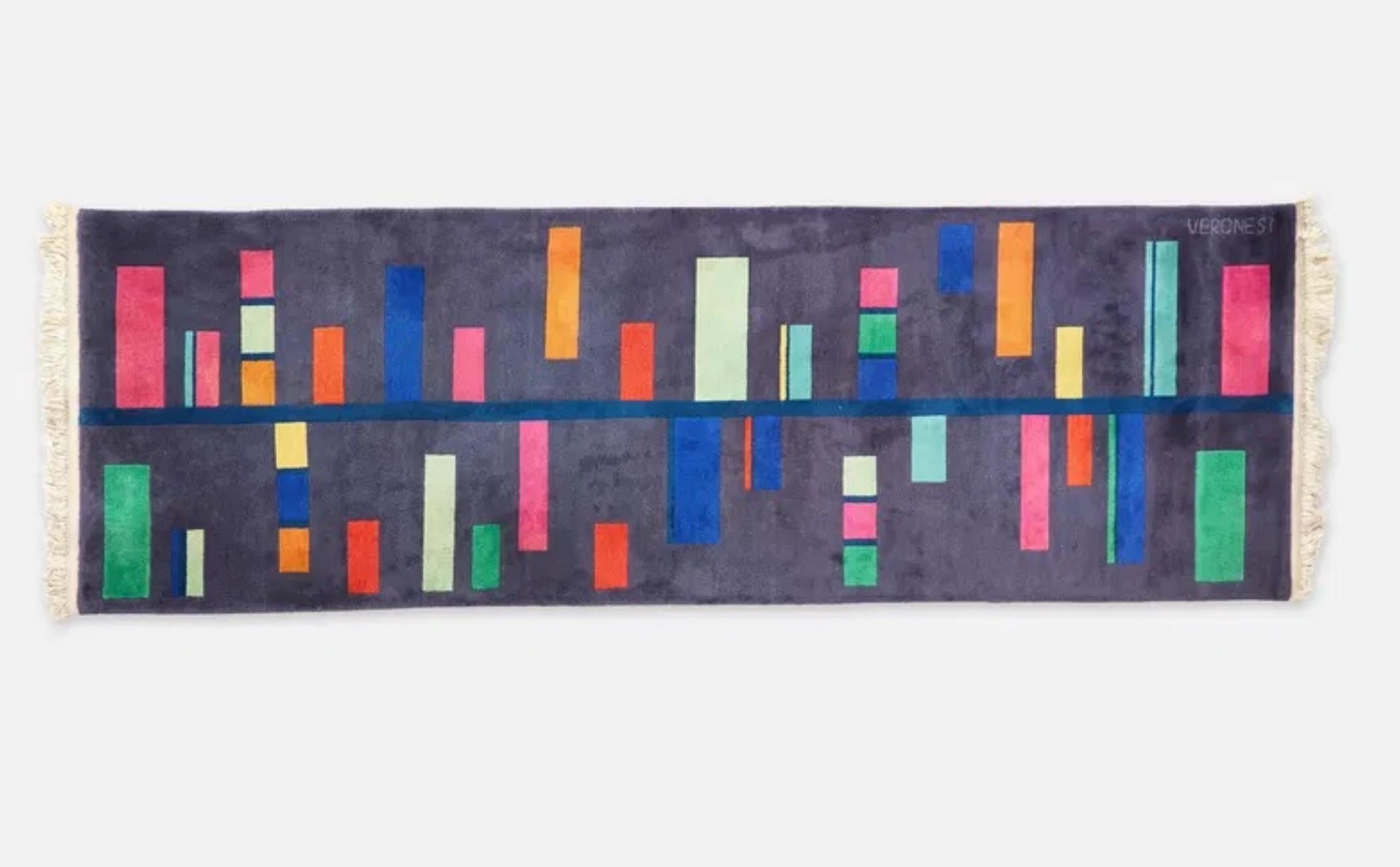 Laine Gugliomo Veronesi  Tapis en laine Color-Block noué à la main Runner, milieu du siècle, Italie. en vente