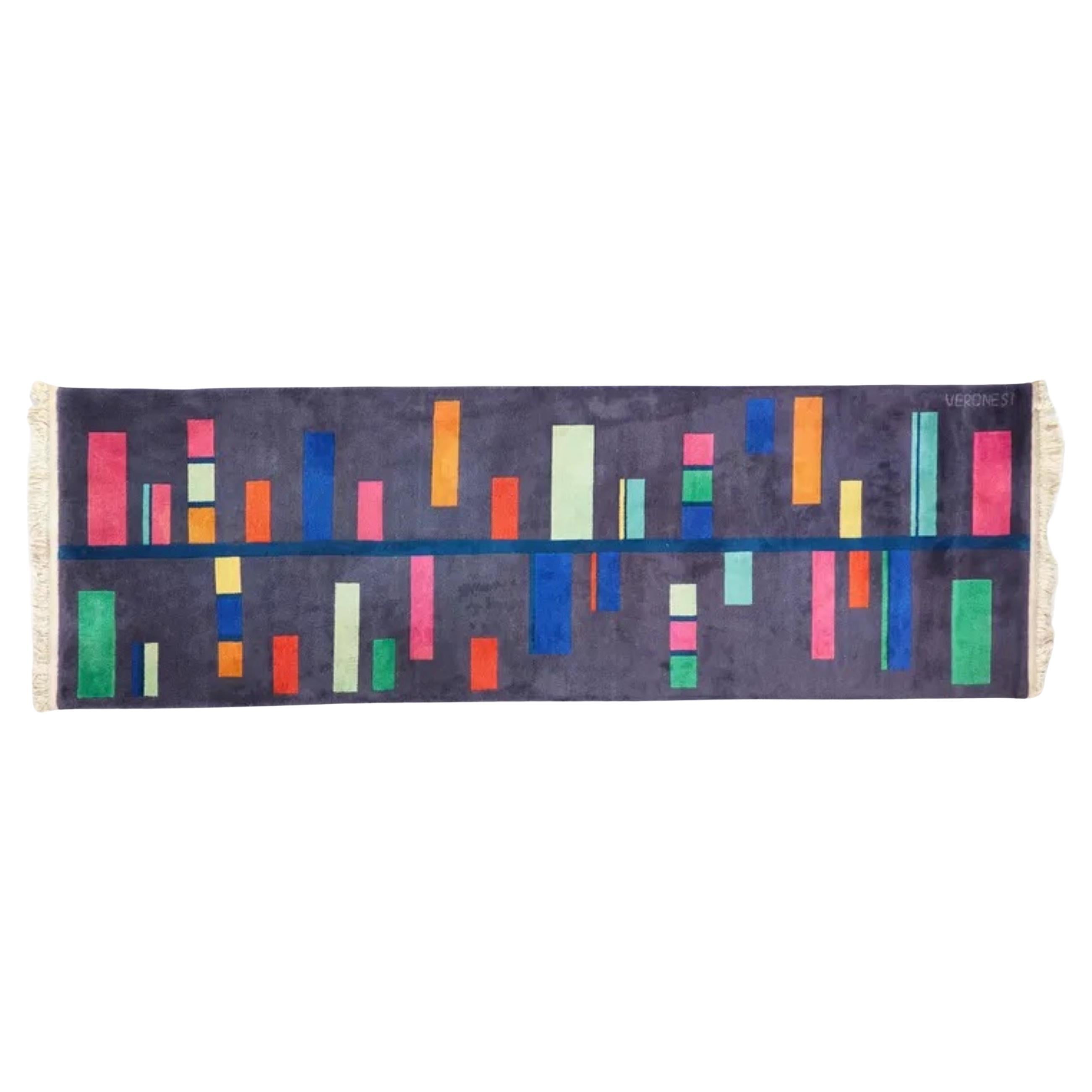 Tapis de laine Color-Block noué à la main Guglielmo Veronesi Runner, milieu du siècle, Italie.   c. 1970. signé au tapis.