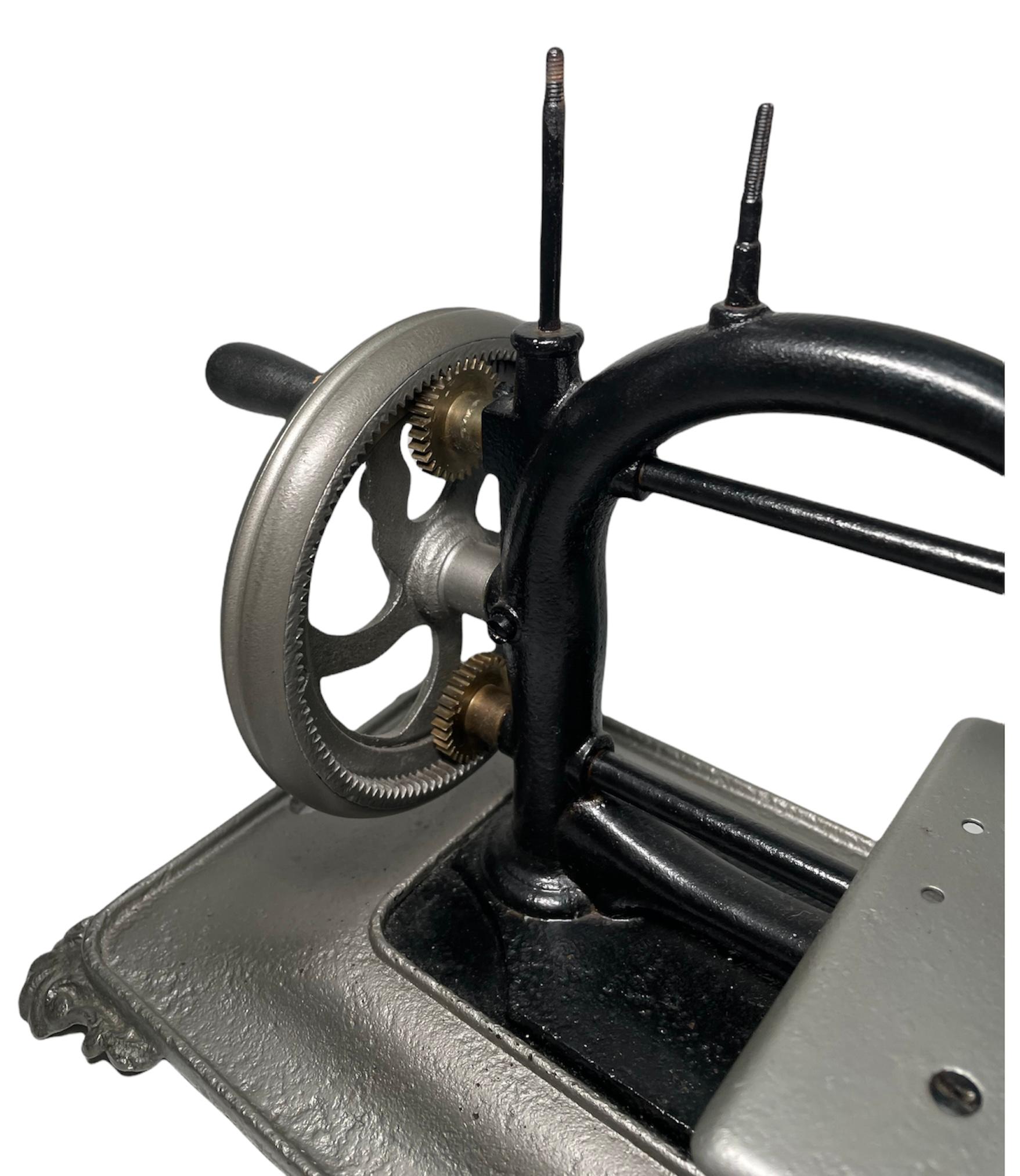 Machine Age Guhl & Harbeck Style Chain Stitch Hand Crank Sewing Machine For Sale