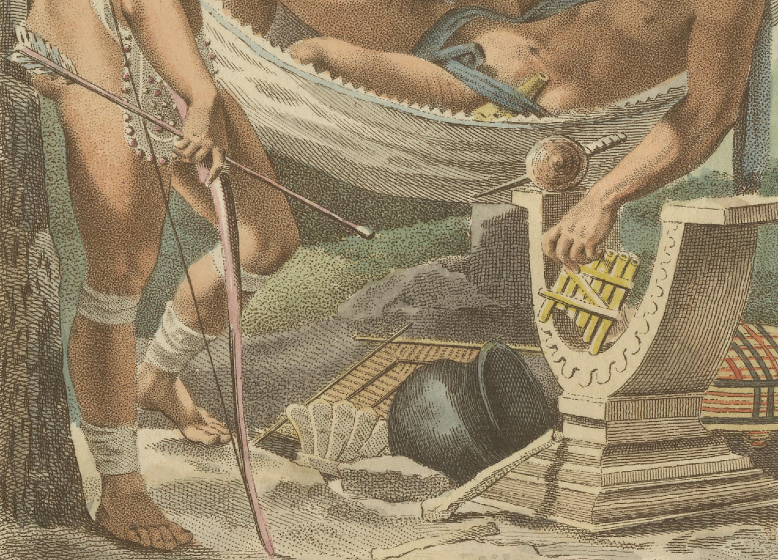 Eingeborenes Volk von Guayana - Antiker handkolorierter ethnografischer Druck um 1805 (Niederländisch) im Angebot