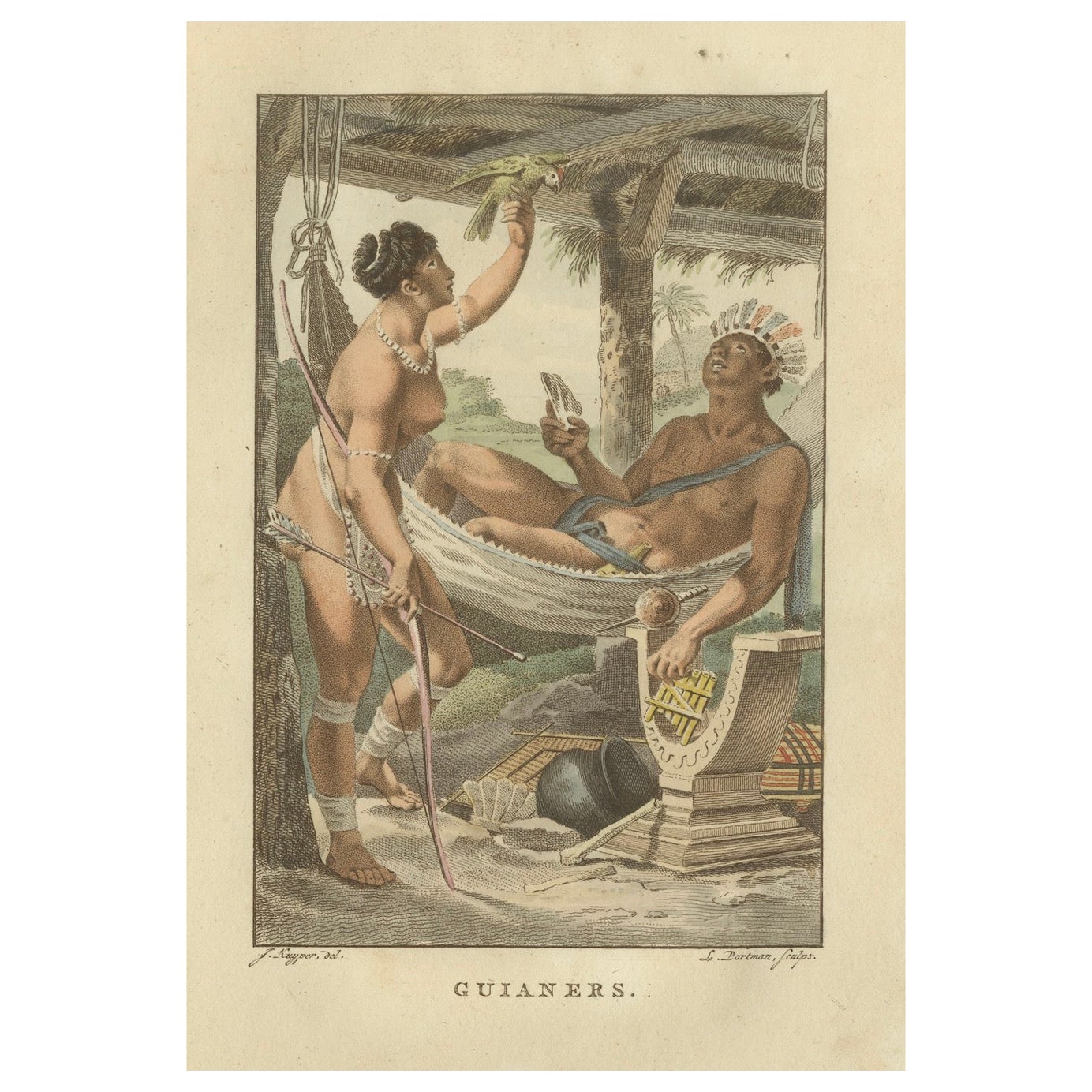 Guiana Indigenous People – Antique Hand-Colored Ethnographic Print c.1805