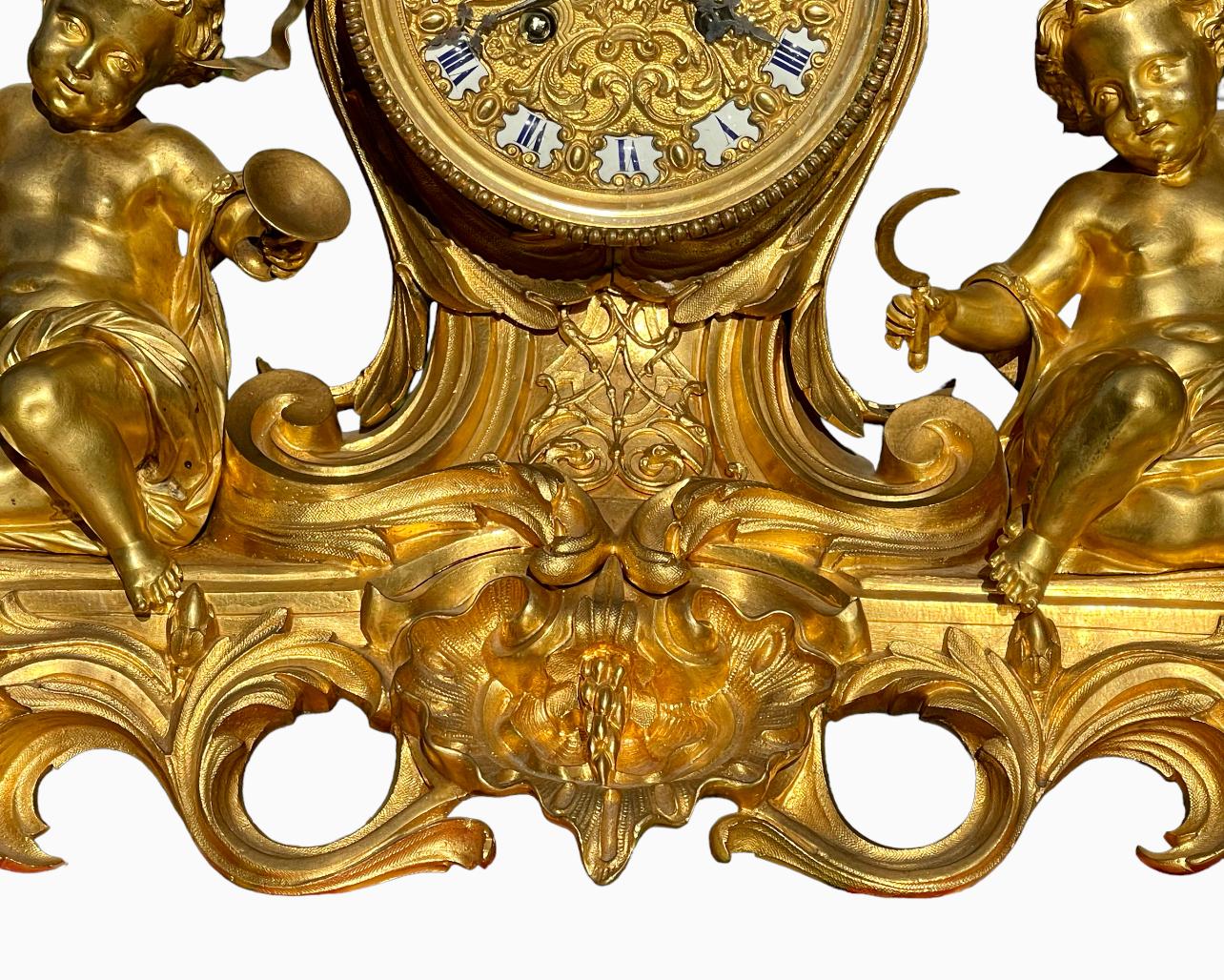 French GUICHE Palais Royal - Gilt Bronze Clock with Puttis For Sale