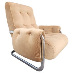 Guide Faleschini Velvet Brown Lounge Chair, Italy 1970
s