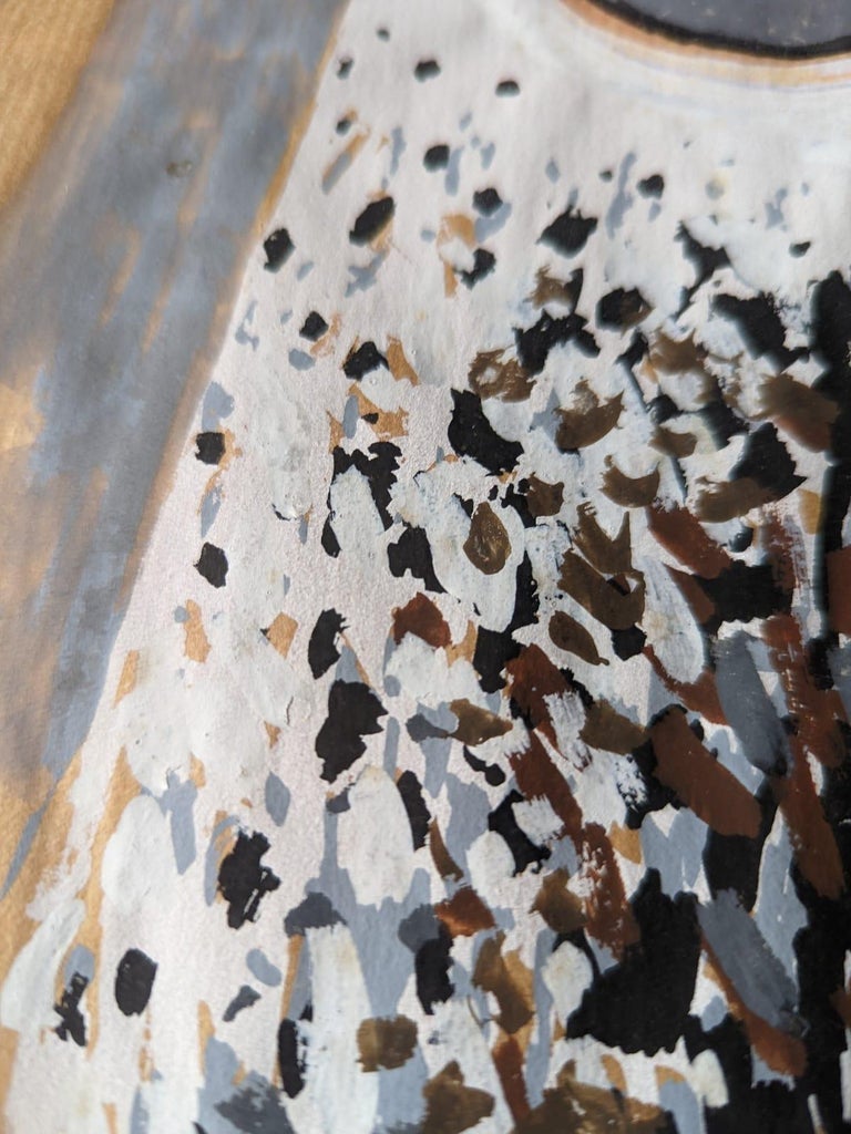 Guidette Carbonell "Owl" Framed Acrylic Paint on Kraft Paper, France