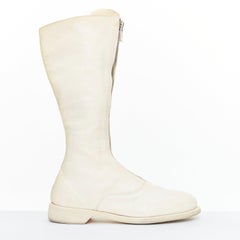 GUIDI 410 Soft Horse distressed off white leather silver zip front boots EU36