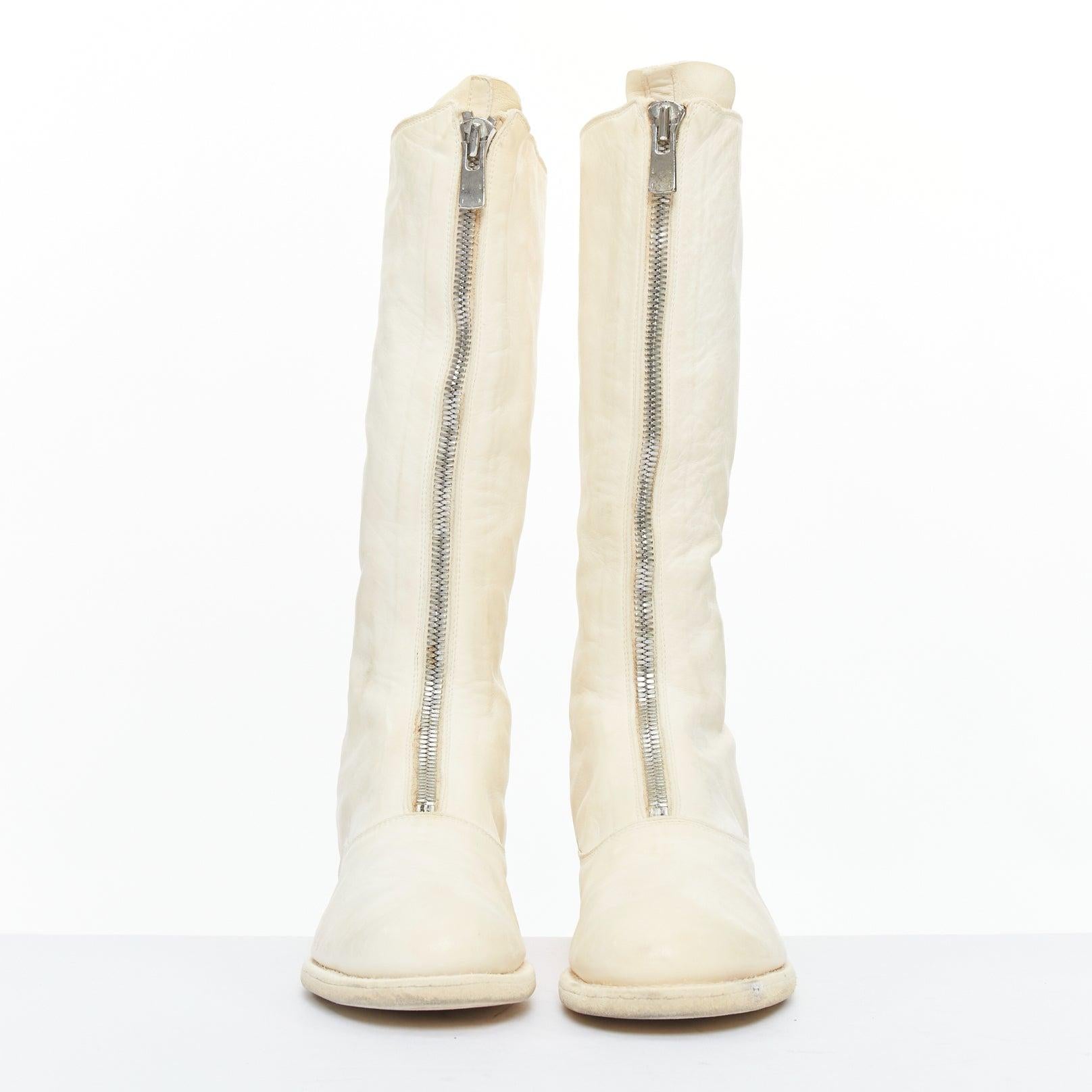 Beige GUIDI 410 Soft Horse bottes en cuir blanc cassé avec fermeture éclair argentée EU36 en vente
