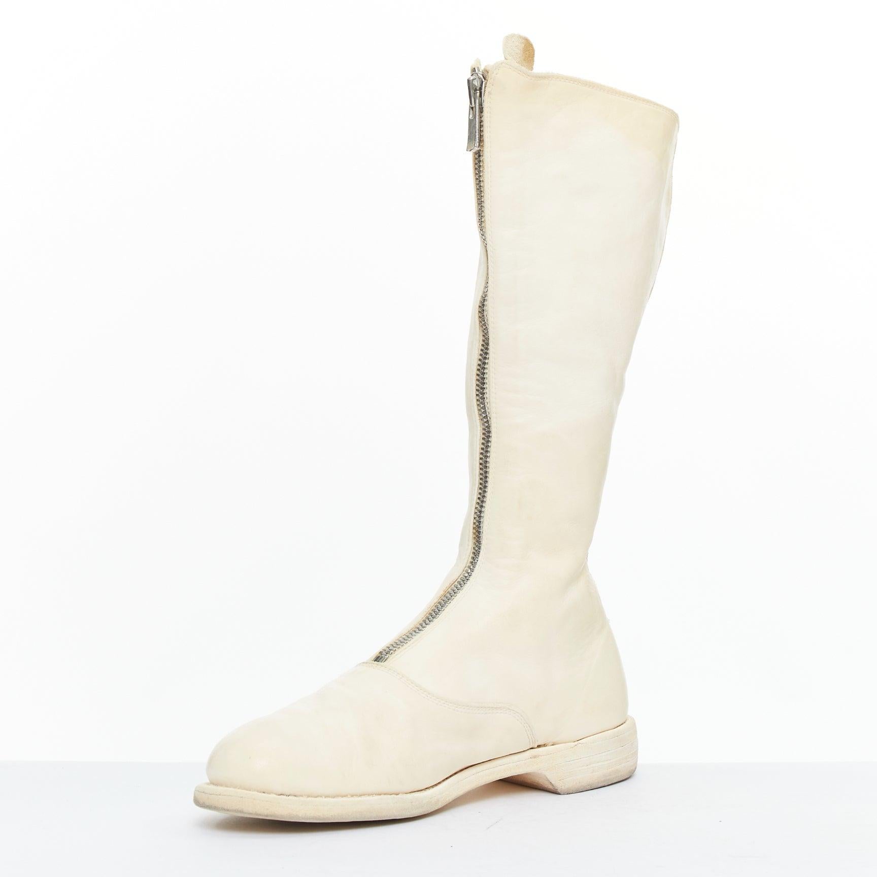 GUIDI 410 Soft Horse bottes en cuir blanc cassé avec fermeture éclair argentée EU36 Bon état - En vente à Hong Kong, NT