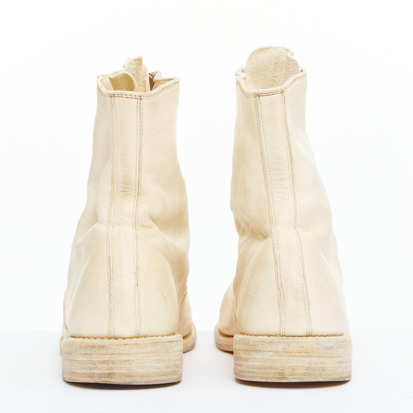 Guidi bottes de combat en cuir pleine fleur crème avec fermeture à glissière argentée sur le devant EU39 Pour femmes en vente