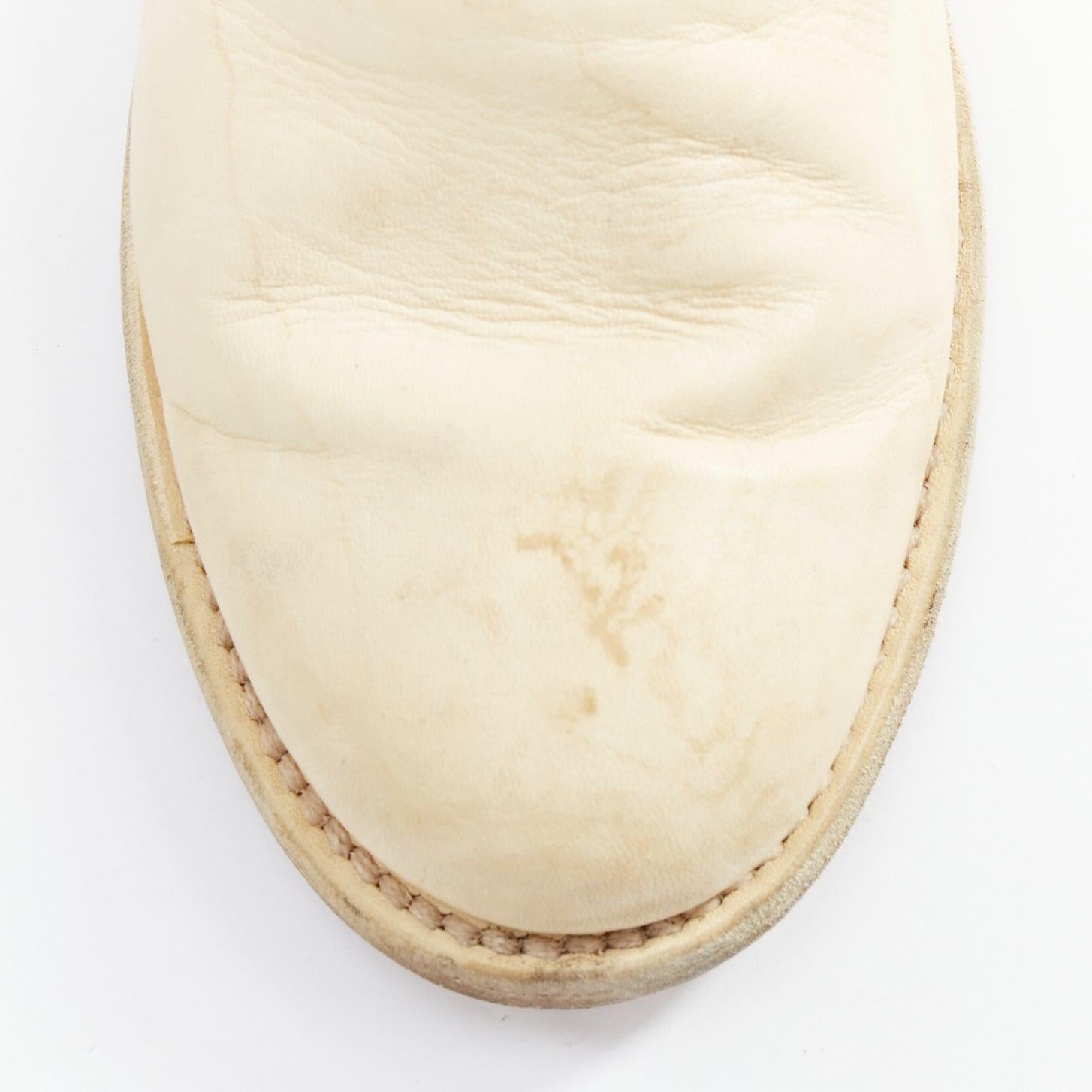 Guidi bottes de combat en cuir pleine fleur crème avec fermeture à glissière argentée sur le devant EU39 en vente 1