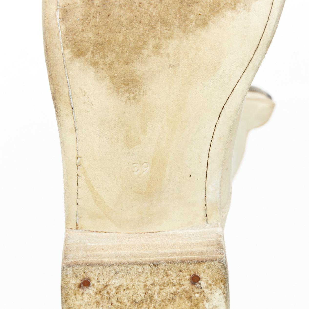 Guidi bottes de combat en cuir pleine fleur crème avec fermeture à glissière argentée sur le devant EU39 en vente 4