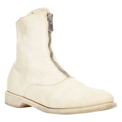Guidi bottes de combat en cuir pleine fleur crème avec fermeture à glissière argentée sur le devant EU39