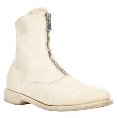 GUIDI Creme Vollnarbenleder Silber Front Zip Kampfstiefel EU39
