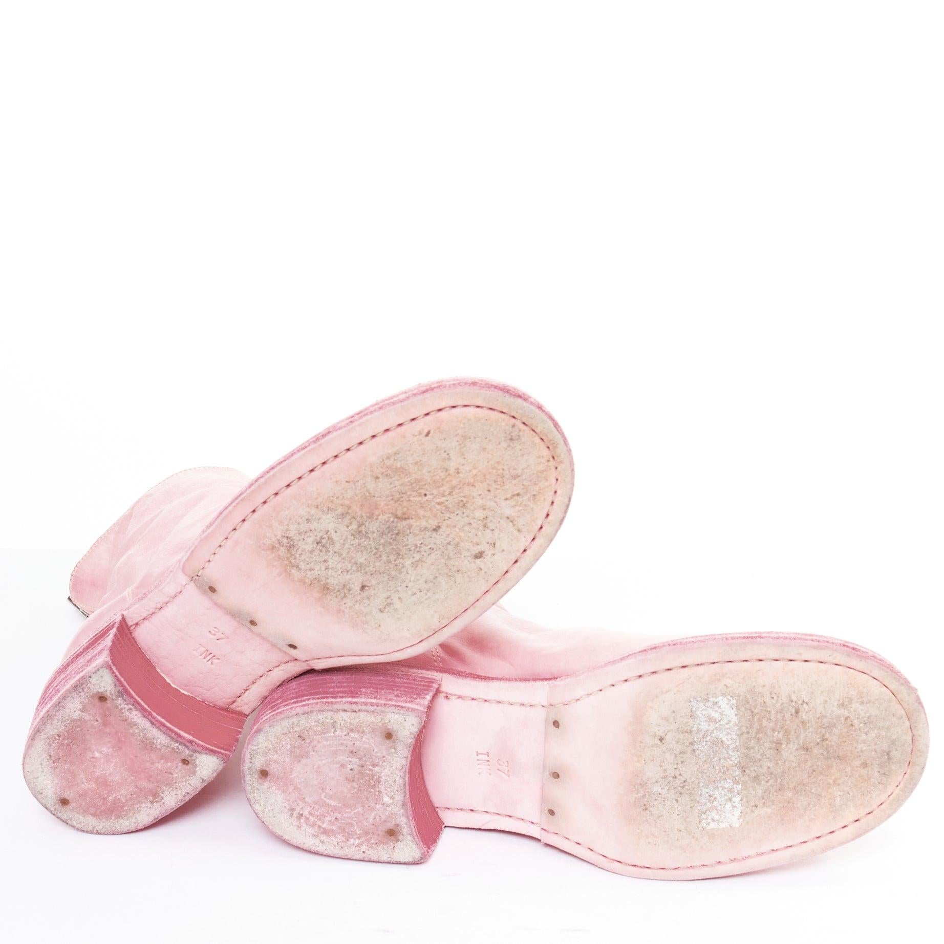 GUIDI Tinte rosa Bubblegum notleidende Leder zurück Reißverschluss Block Stiefel EU37 im Angebot 5