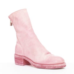 GUIDI Ink pink bubblegum distressed leather back zip block boots EU37