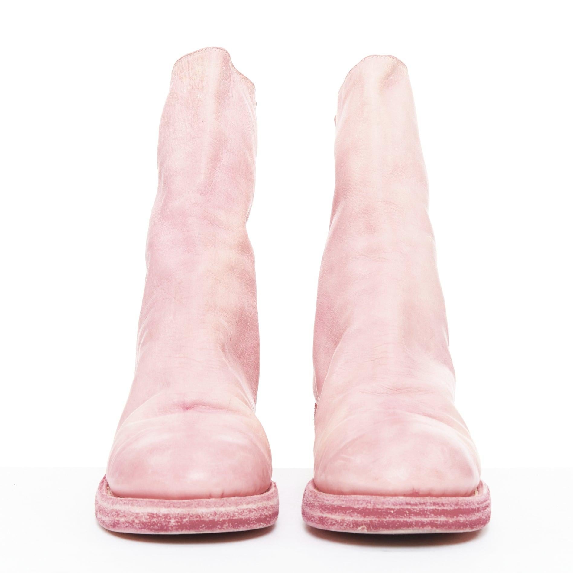 GUIDI Tinte rosa Bubblegum notleidende Leder zurück Reißverschluss Block Stiefel EU37 (Pink) im Angebot