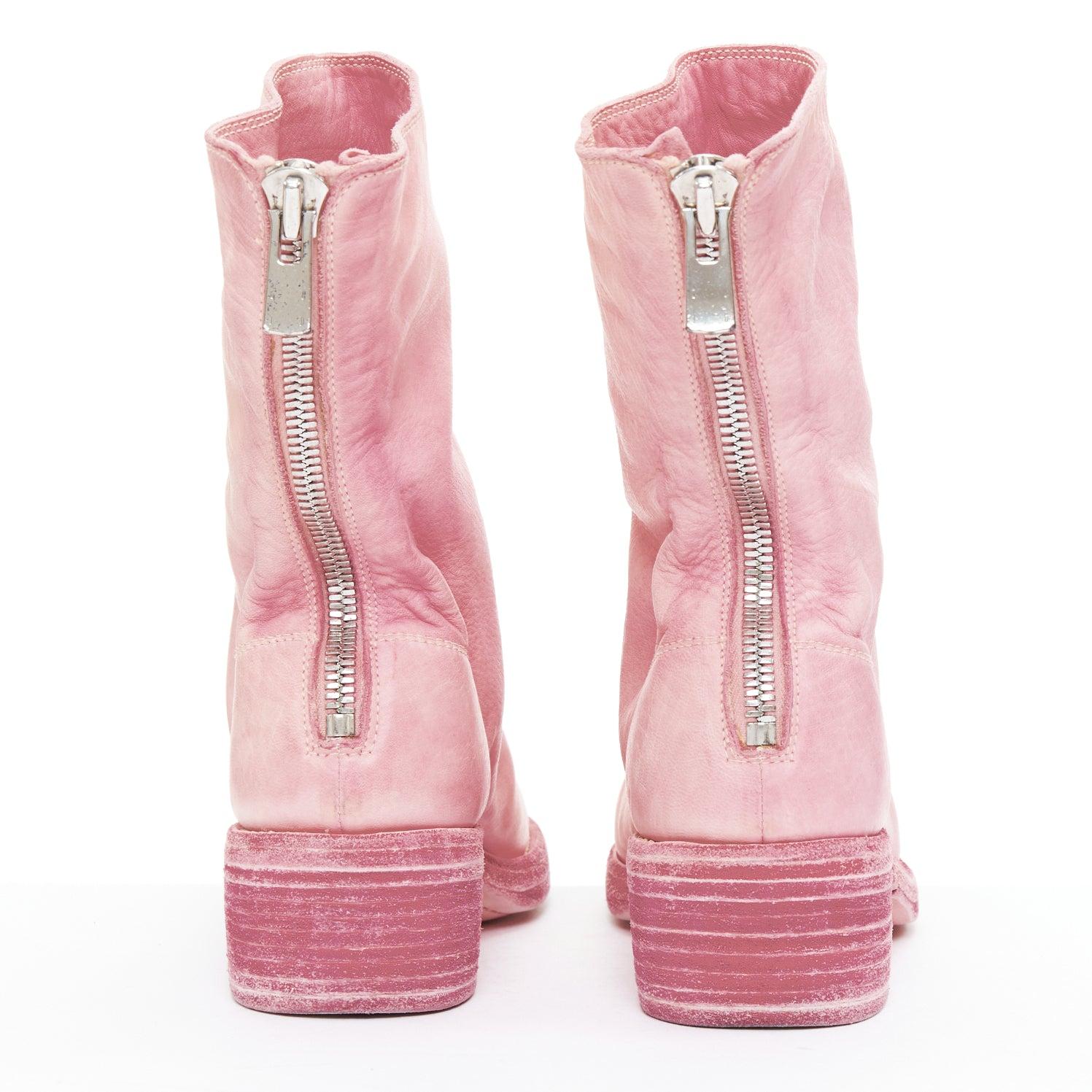 GUIDI Tinte rosa Bubblegum notleidende Leder zurück Reißverschluss Block Stiefel EU37 Damen im Angebot