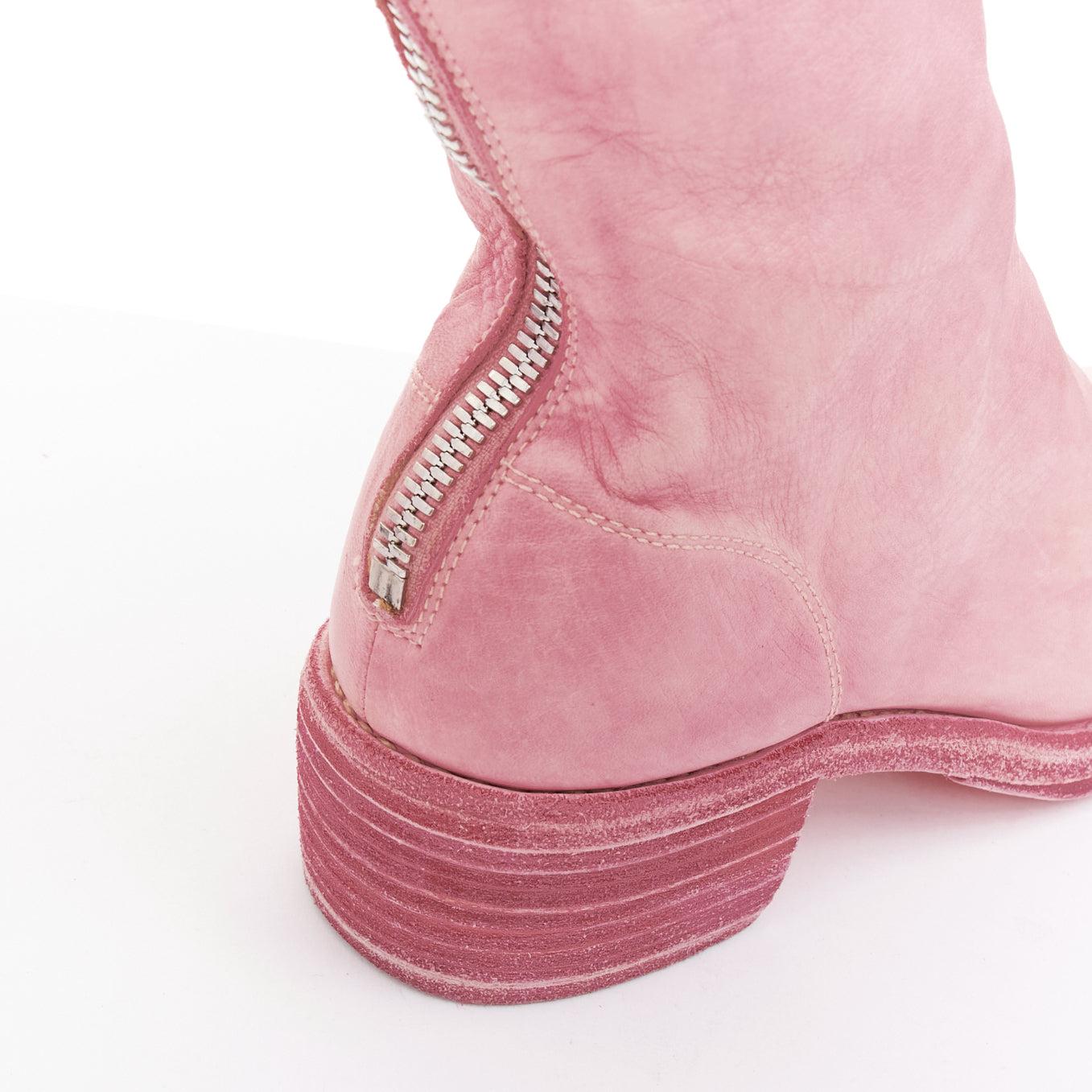GUIDI Tinte rosa Bubblegum notleidende Leder zurück Reißverschluss Block Stiefel EU37 im Angebot 3