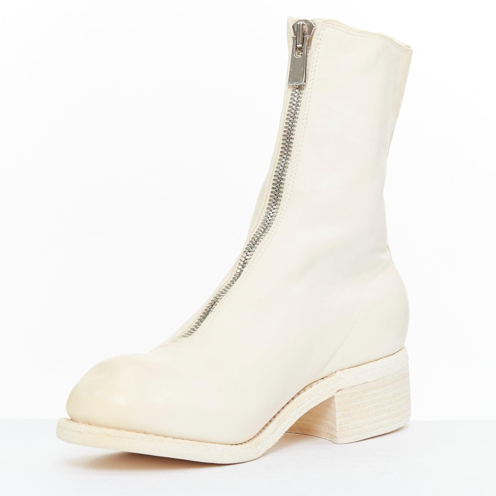 GUIDI PL2 Soft Horse bottes en cuir pleine fleur crème à fermeture éclair argentée EU36 Bon état - En vente à Hong Kong, NT