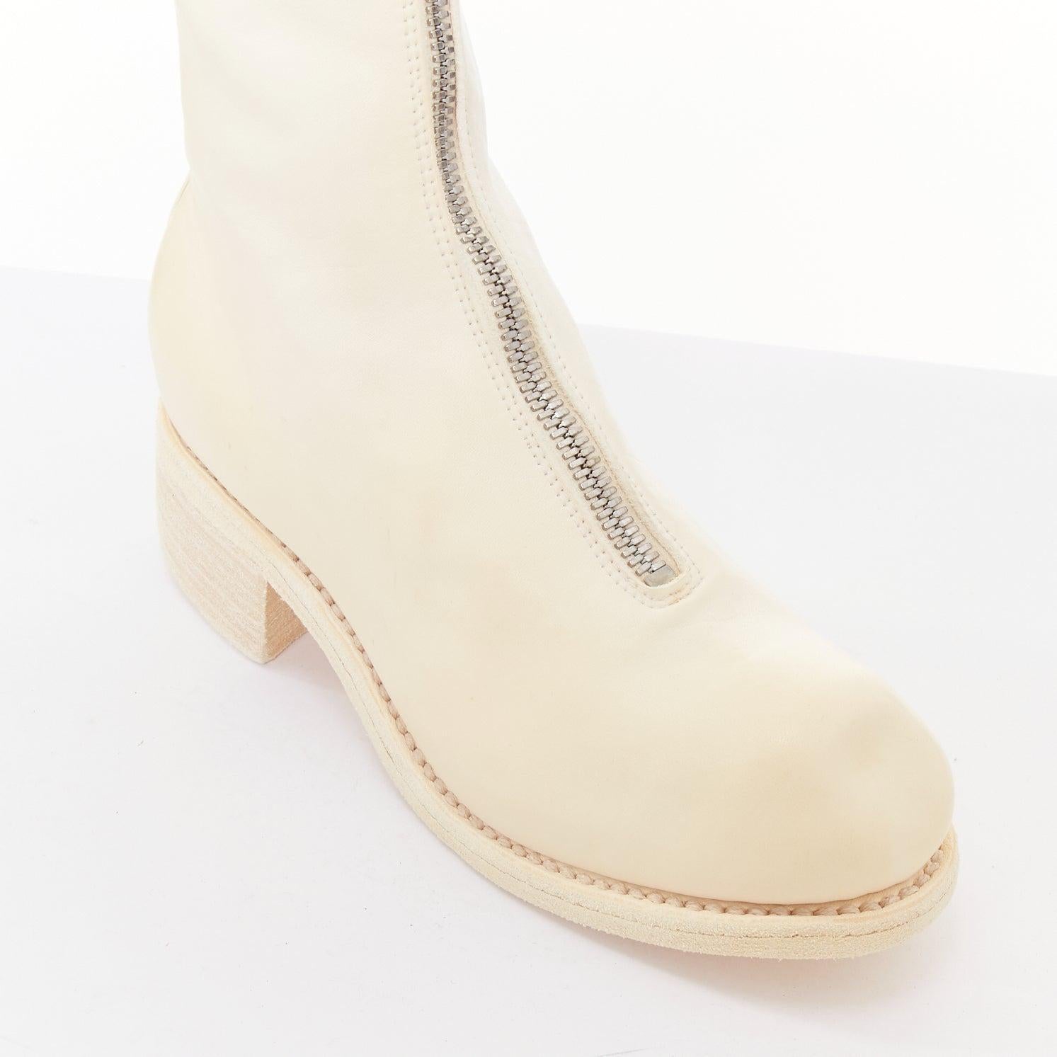 GUIDI PL2 Soft Horse bottes en cuir pleine fleur crème à fermeture éclair argentée EU36 en vente 3