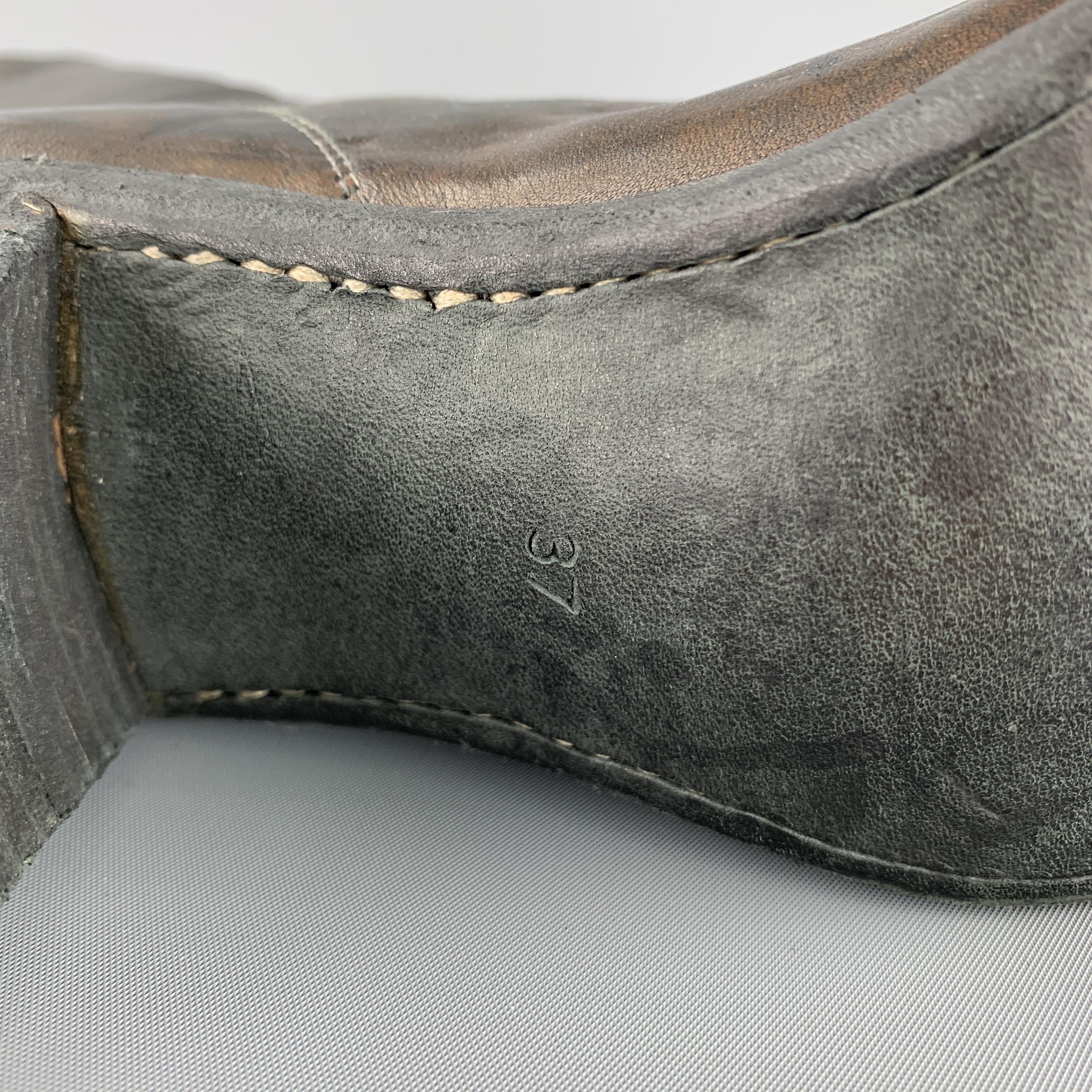 GUIDI Size 7 Brown Leather Horsehide Heeled Peep Toe Boots In Good Condition In San Francisco, CA