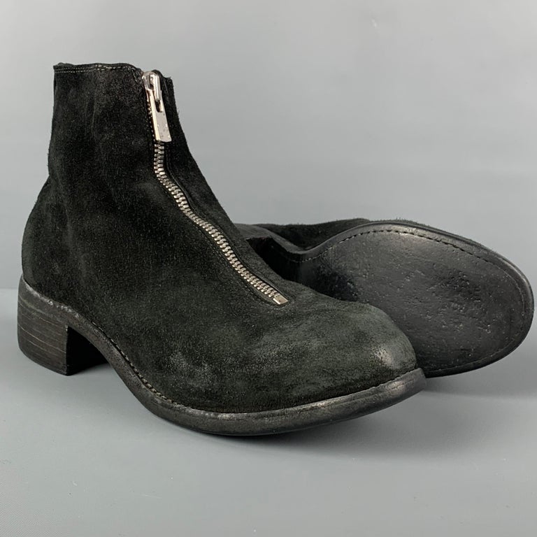 GUIDI Size 8 Black Leather Distressed Boots In Good Condition For Sale In San Francisco, CA