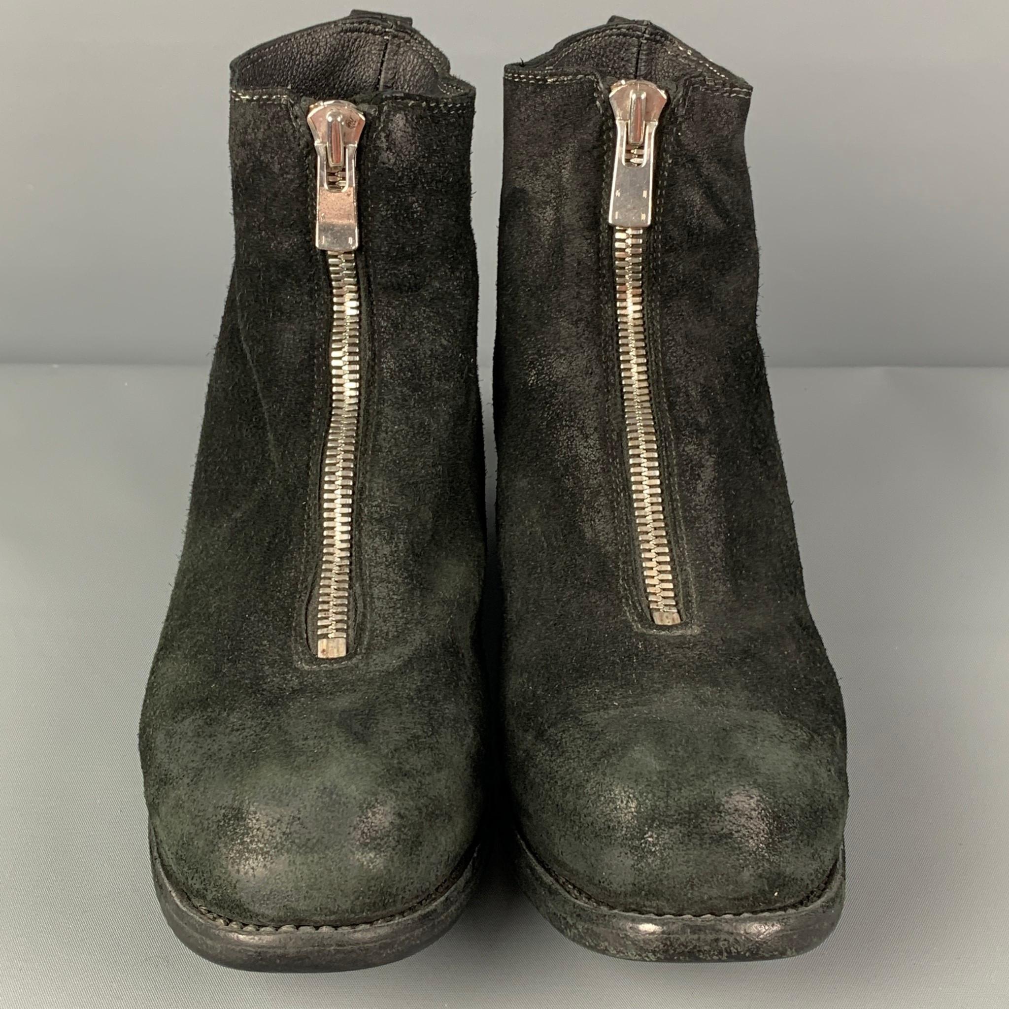 GUIDI Size 8 Black Leather Distressed Boots In Good Condition In San Francisco, CA