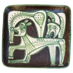Guido Ambone Ceramic Dish with Two Dogs, Italy, 1950's