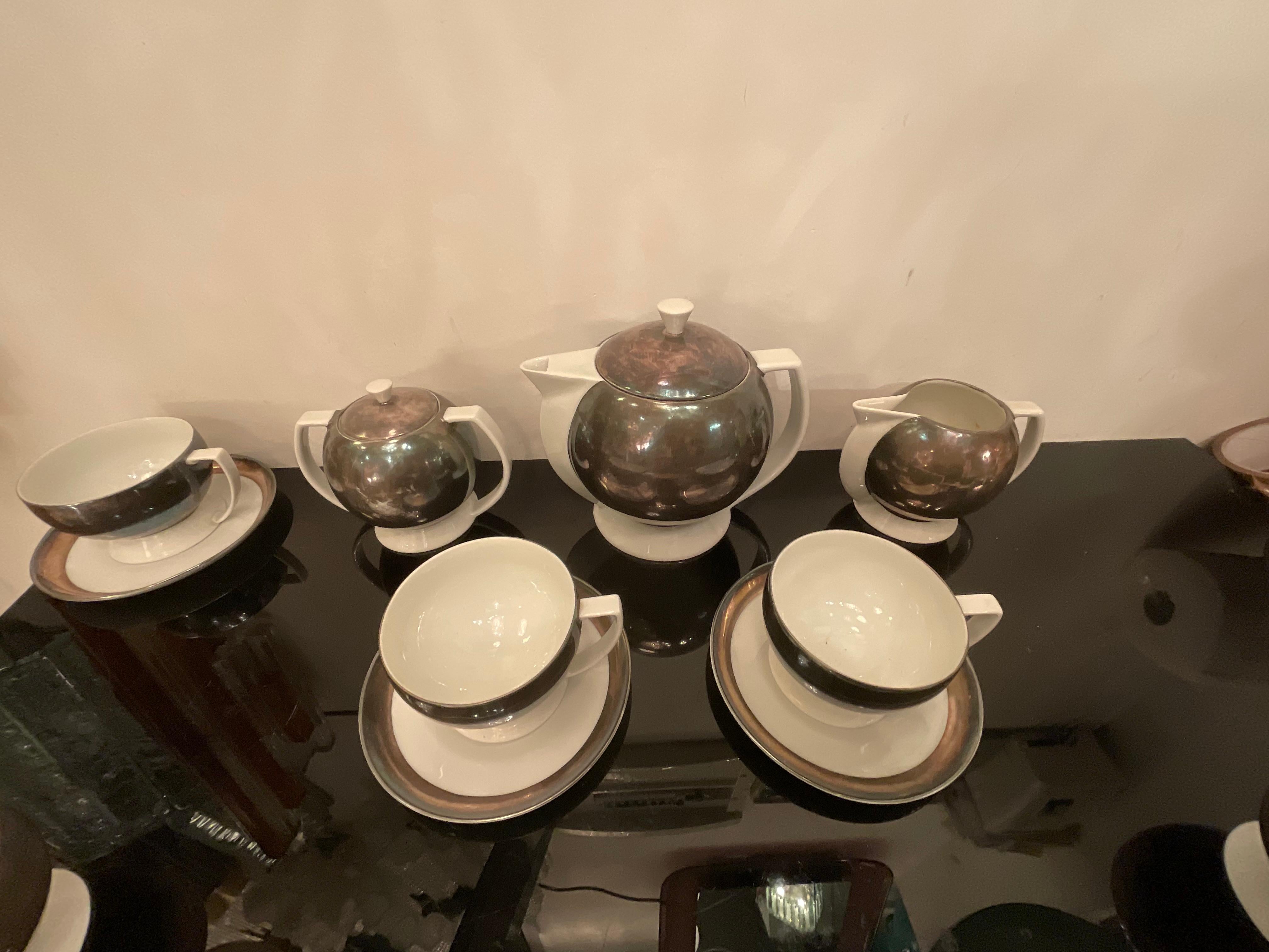 Italian Guido ANDLOVITZ - LAVENO CERAMIC 1930s - Tea service - 13 PIECES For Sale