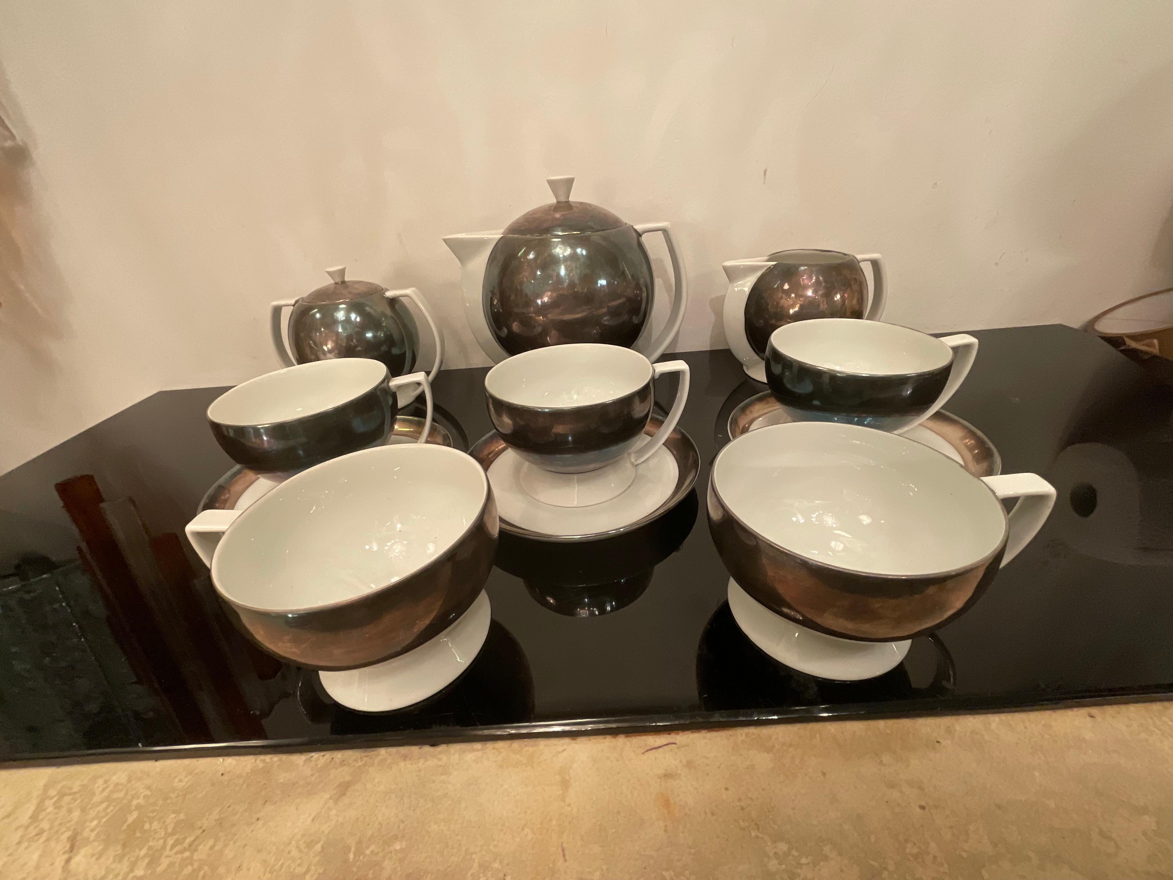 Porcelain Guido ANDLOVITZ - LAVENO CERAMIC 1930s - Tea service - 13 PIECES For Sale