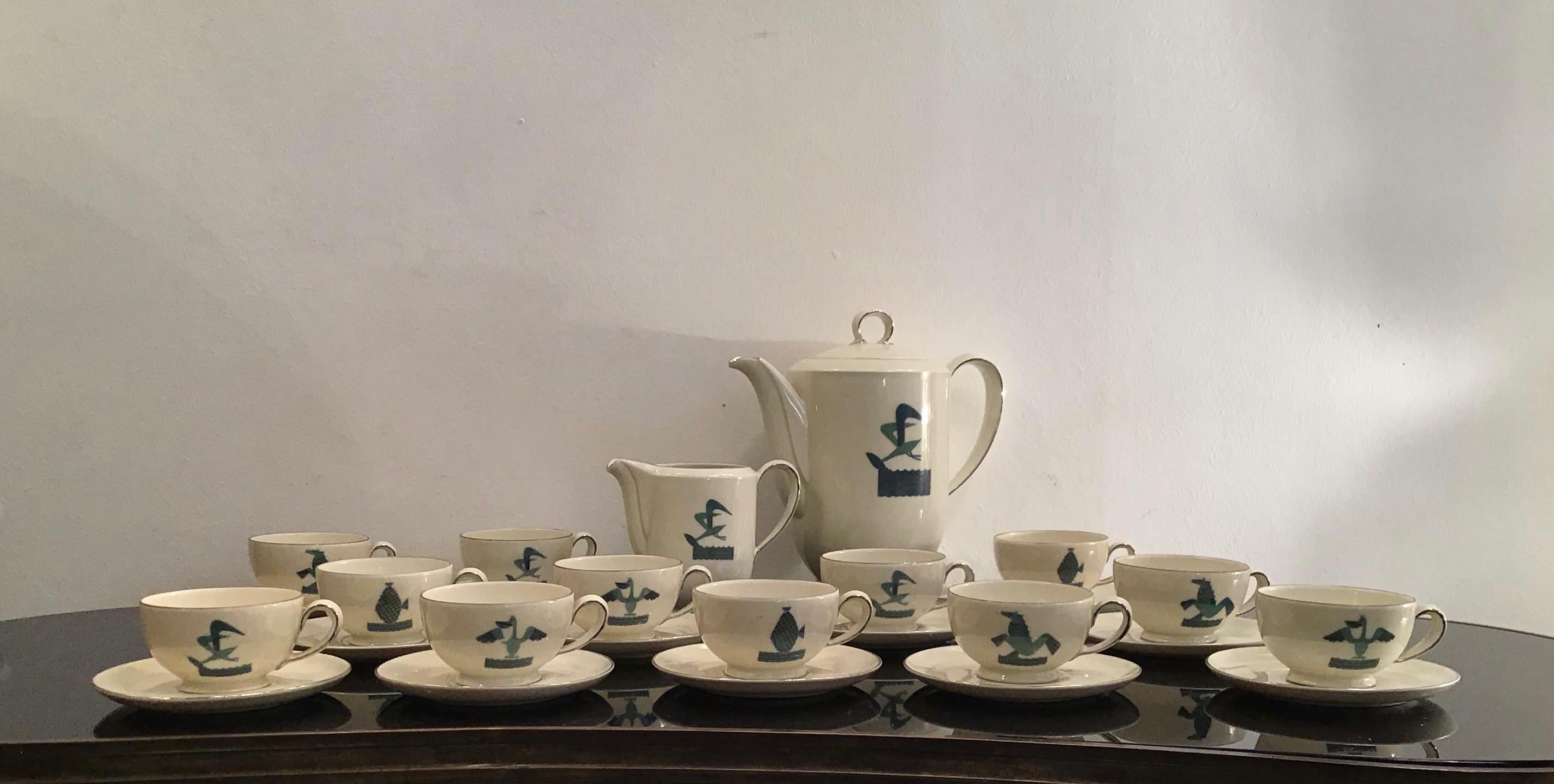 Art Deco Guido Andlovitz Porcelain Coffee Service, 1930, Italy For Sale