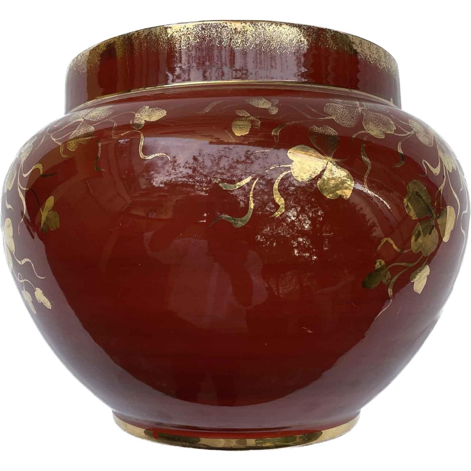 Art Deco Guido Andlovitz Red and Gold Deco Vase 1930s Italian Ceramic Society Laveno For Sale