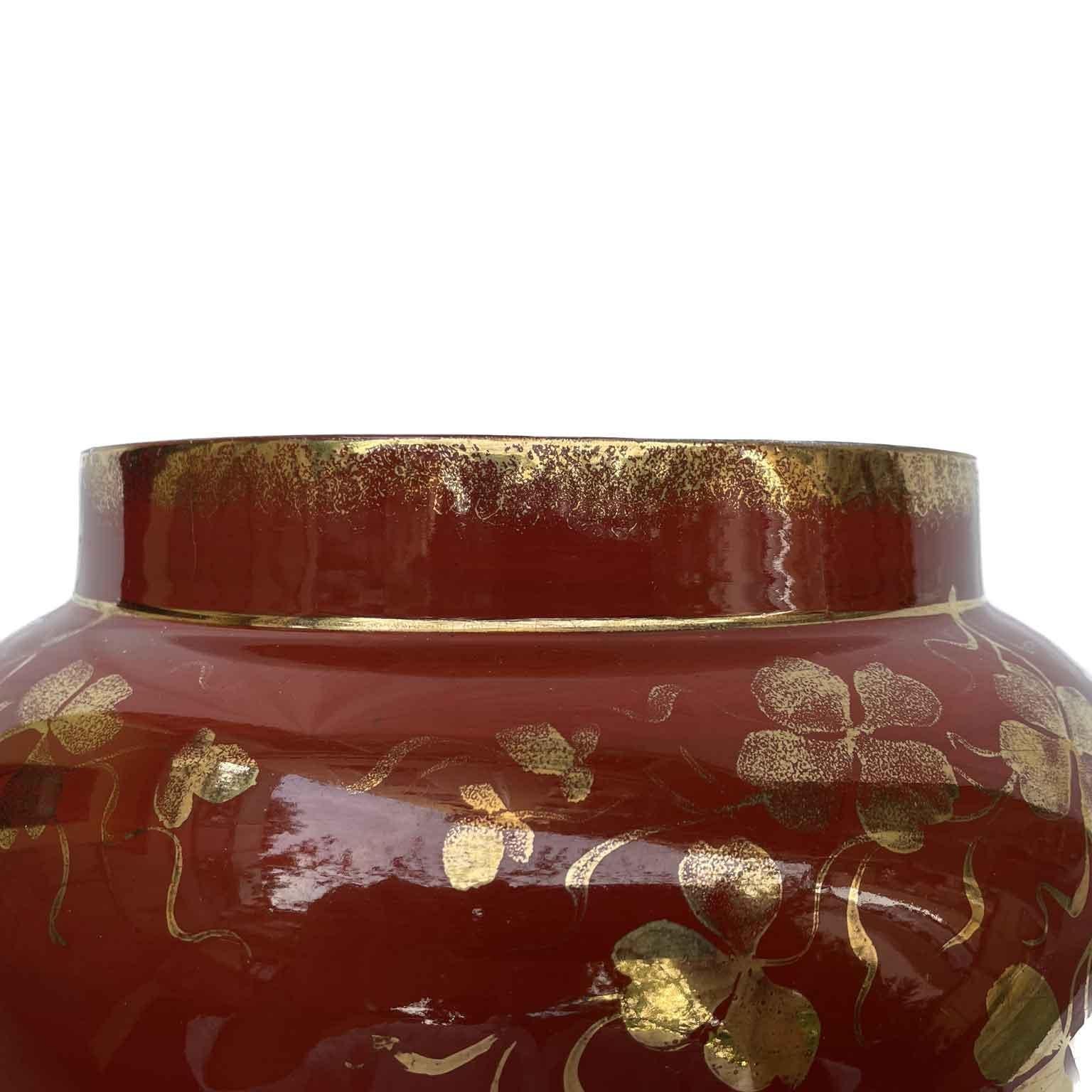 Gilt Guido Andlovitz Red and Gold Deco Vase 1930s Italian Ceramic Society Laveno For Sale