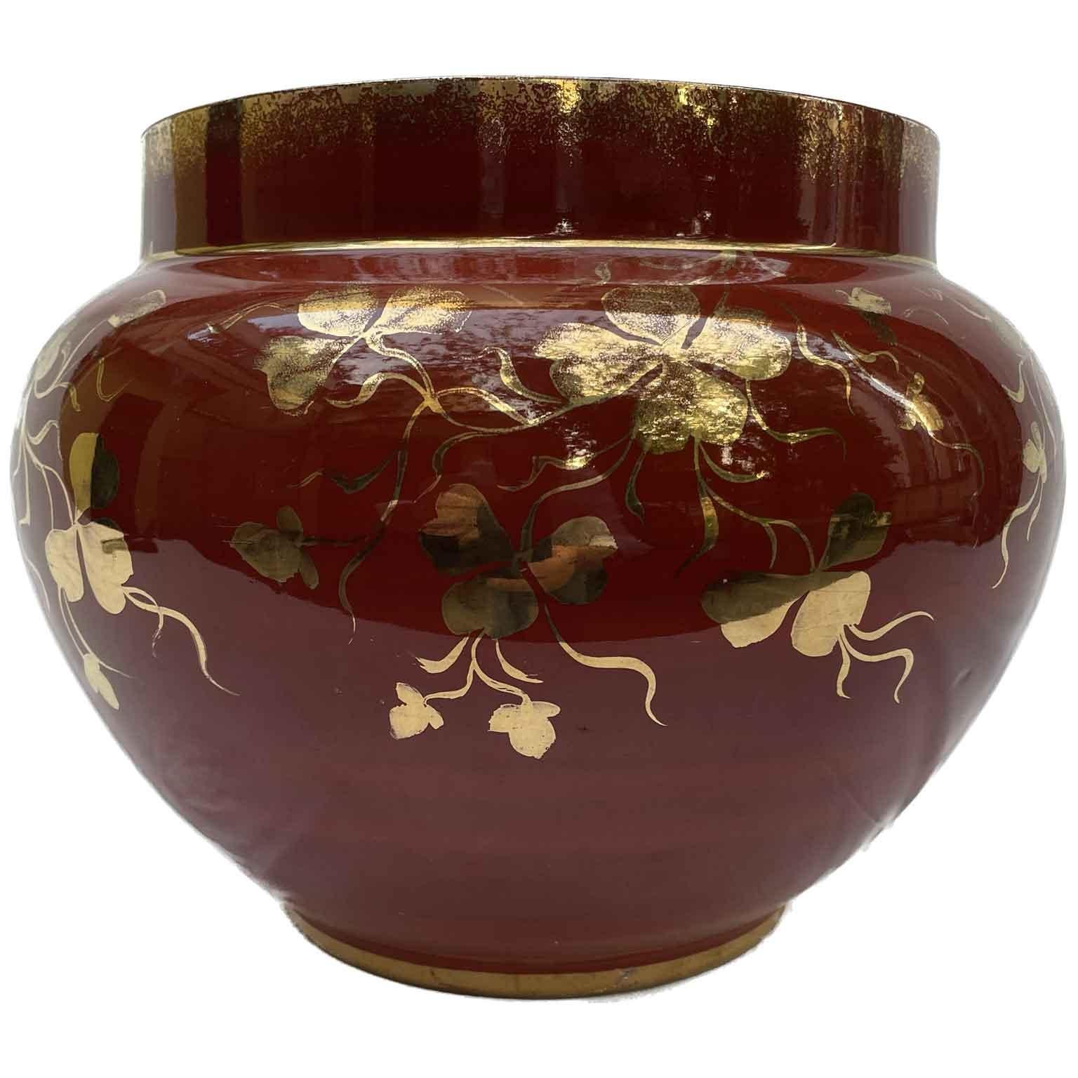 Guido Andlovitz Red and Gold Deco Vase 1930s Italian Ceramic Society Laveno For Sale 3