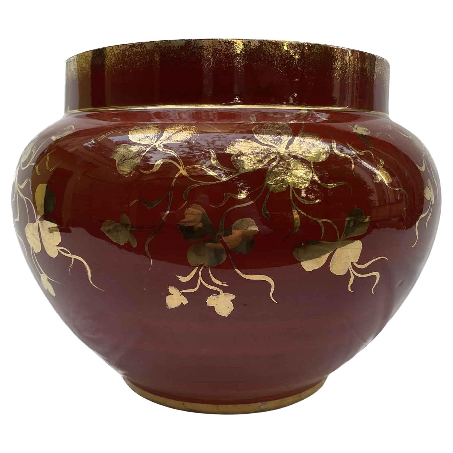 Guido Andlovitz Red and Gold Deco Vase 1930s Italian Ceramic Society Laveno For Sale