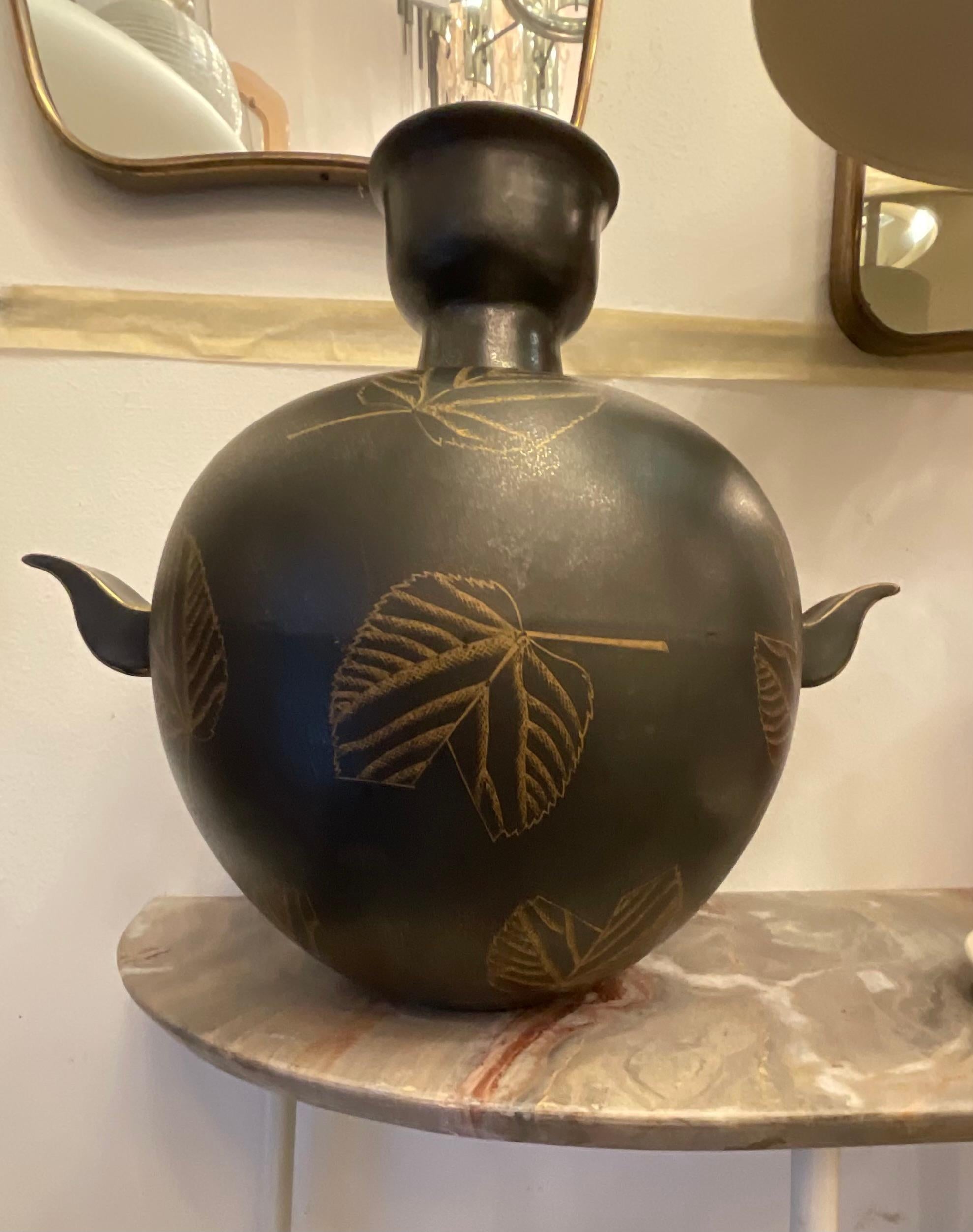 Peint à la main GUIDO ANDLOVITZ - Vase modèle MONZA 46  faïence à forte émissivité -  ITALIE 1930 en vente