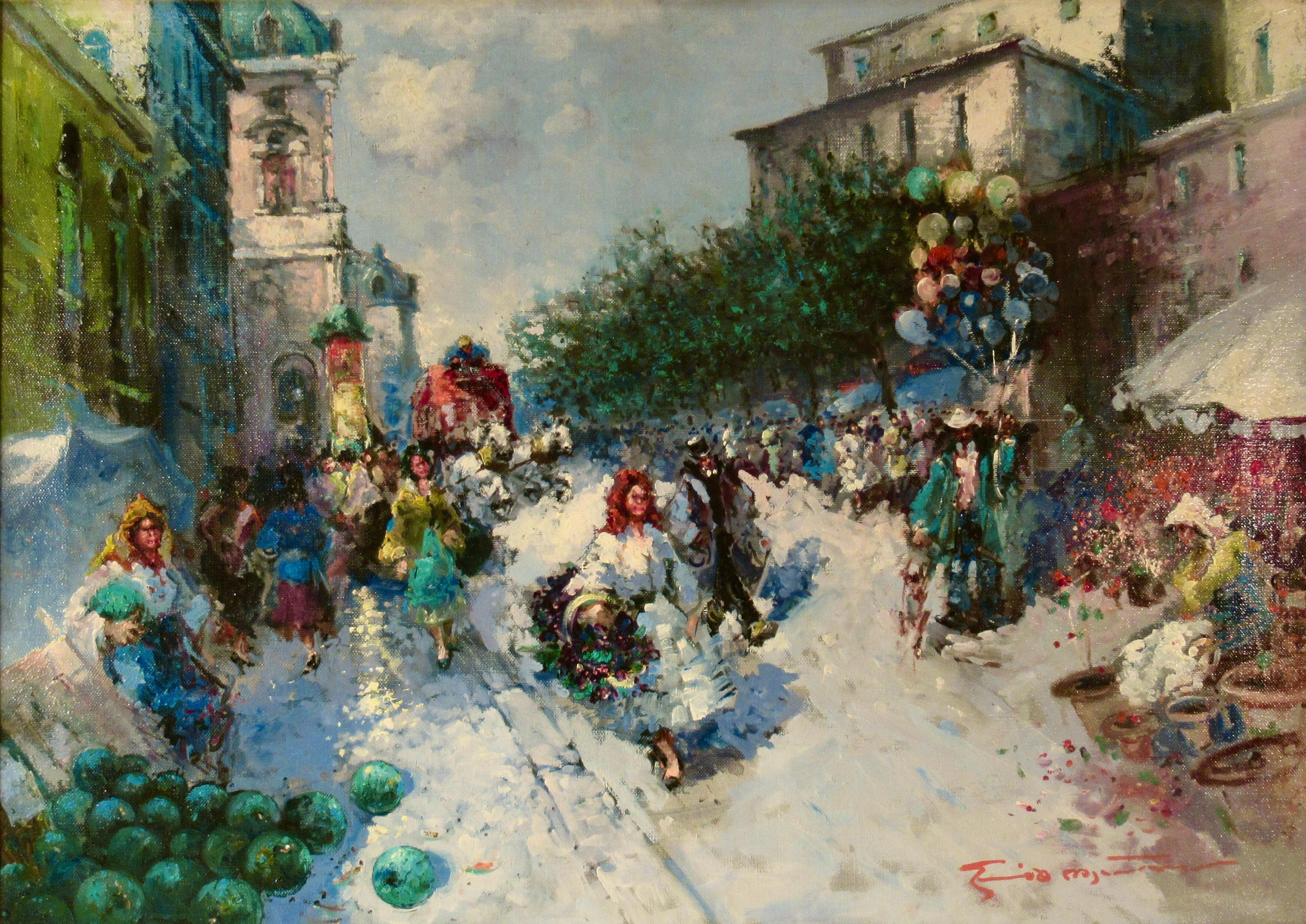 Bauernmarkt, Mailand, Mailand – Painting von Guido Antonio Mantovani