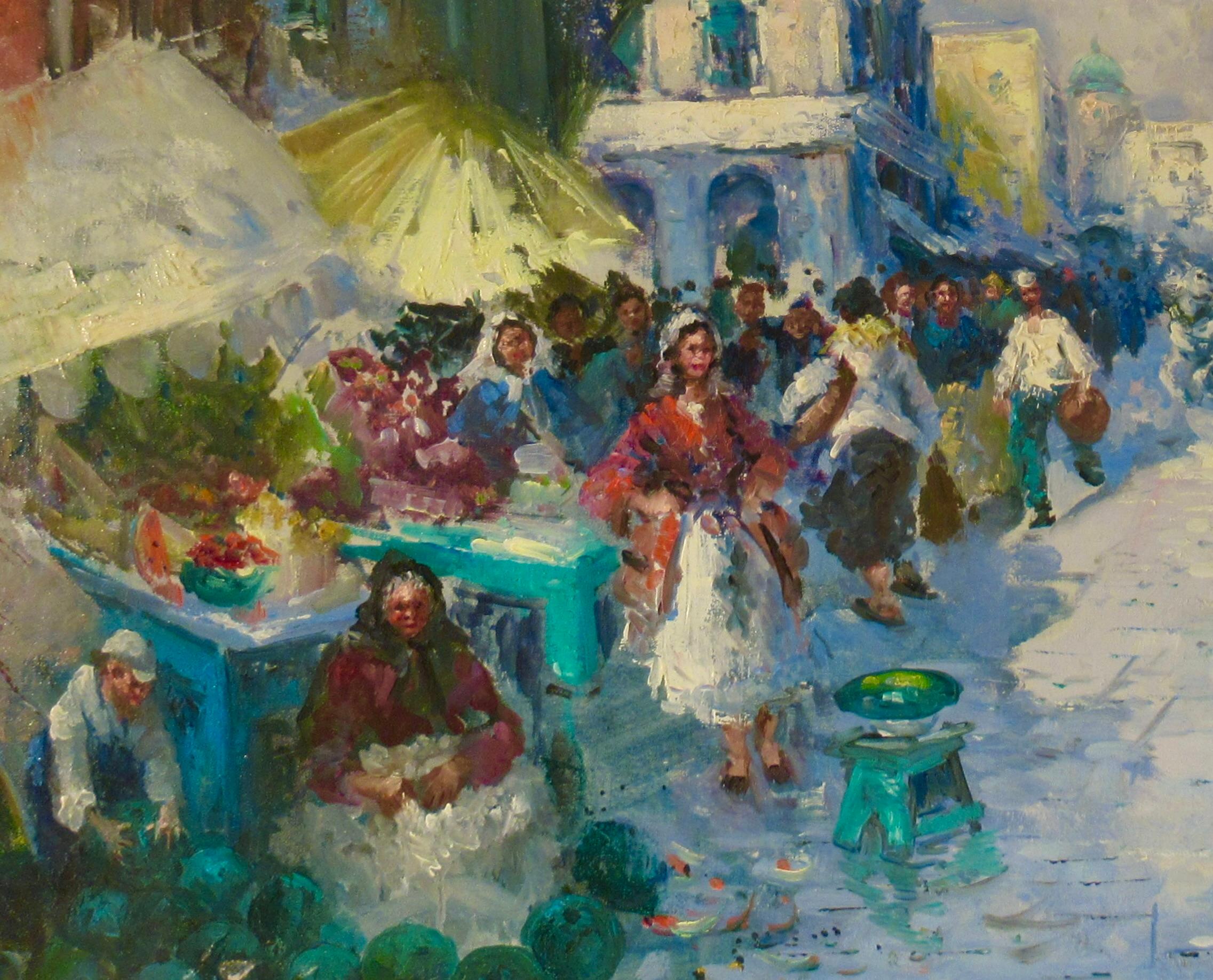 Farmer Market, Milan - Gray Figurative Painting by Guido Antonio Mantovani