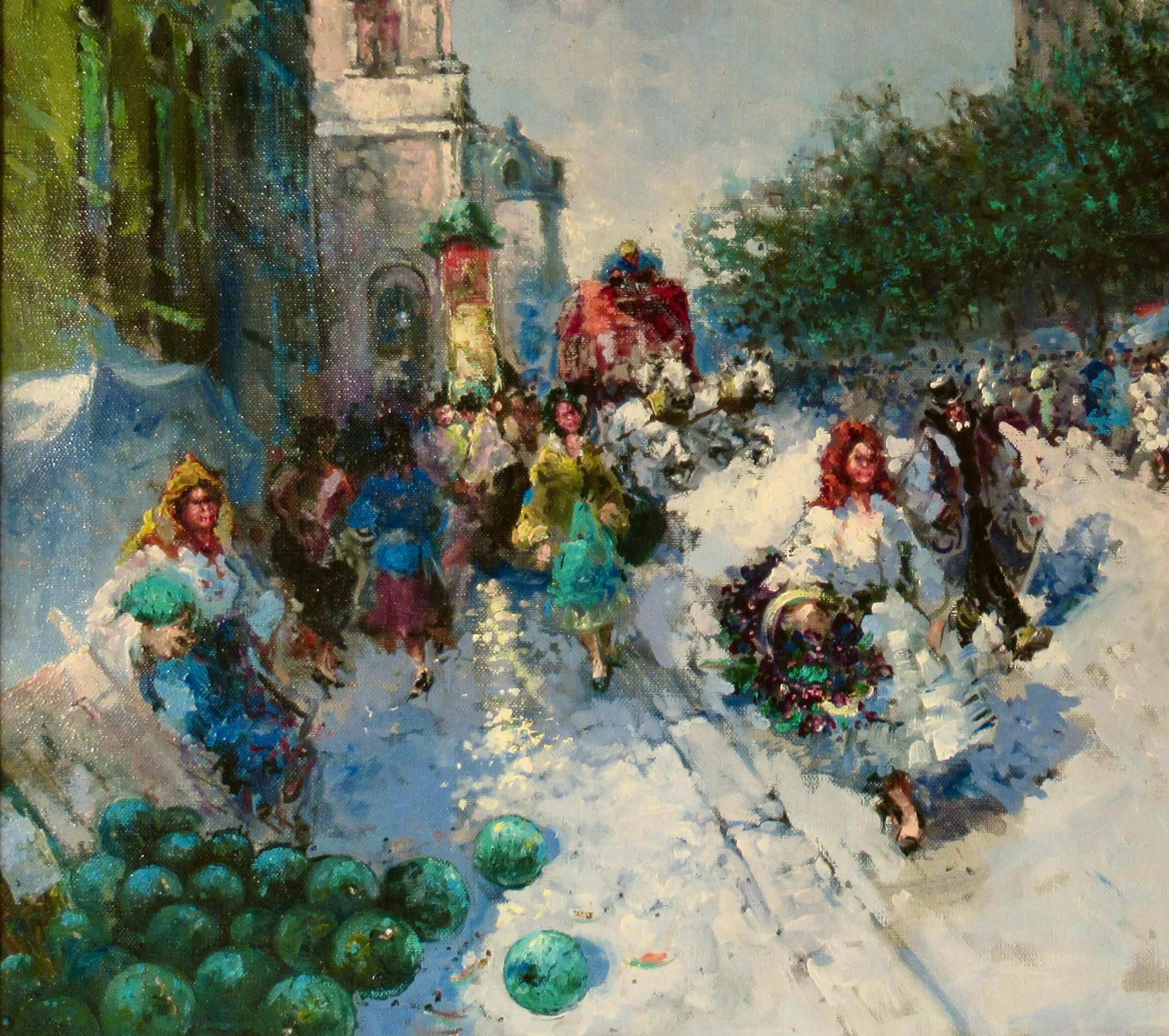 Bauernmarkt, Mailand, Mailand (Braun), Figurative Painting, von Guido Antonio Mantovani