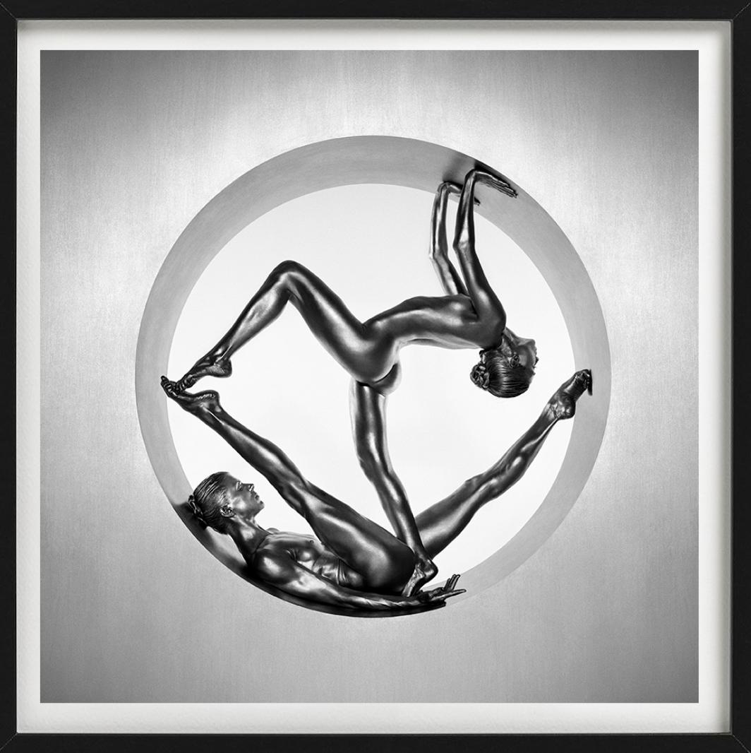 Cassandra & Clytemnestra, acrobatic nude in silver, fine art photography, 1995 - Gray Figurative Photograph by Guido Argentini