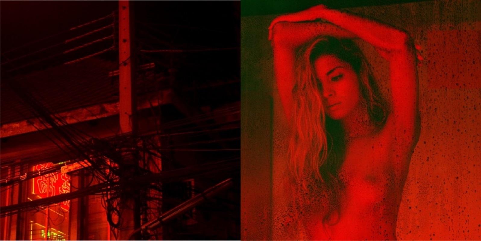 Guido Argentini Nude Photograph – Diptychon: Liebe kam zu diesen verwundeten Lippen - nackte Frau bei Nacht mit roten Lichtern