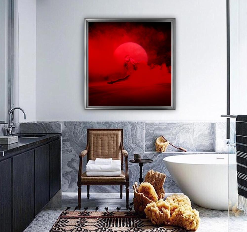 Giulia and Red Smoke - nude photograph of female model with red background - Contemporary Photograph by Guido Argentini
