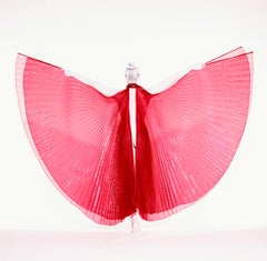 Giulia As a Butterfly - Photographie de femme nue sur fond rouge