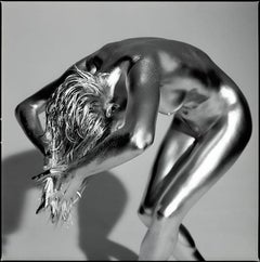 Hera - classical antique inspired silver nude, a dancer in a diving pose