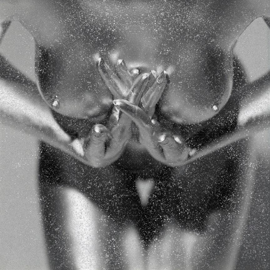 Guido Argentini Figurative Photograph - Kali Diamond Dust - Nude Model painted in silver posing with diamonds
