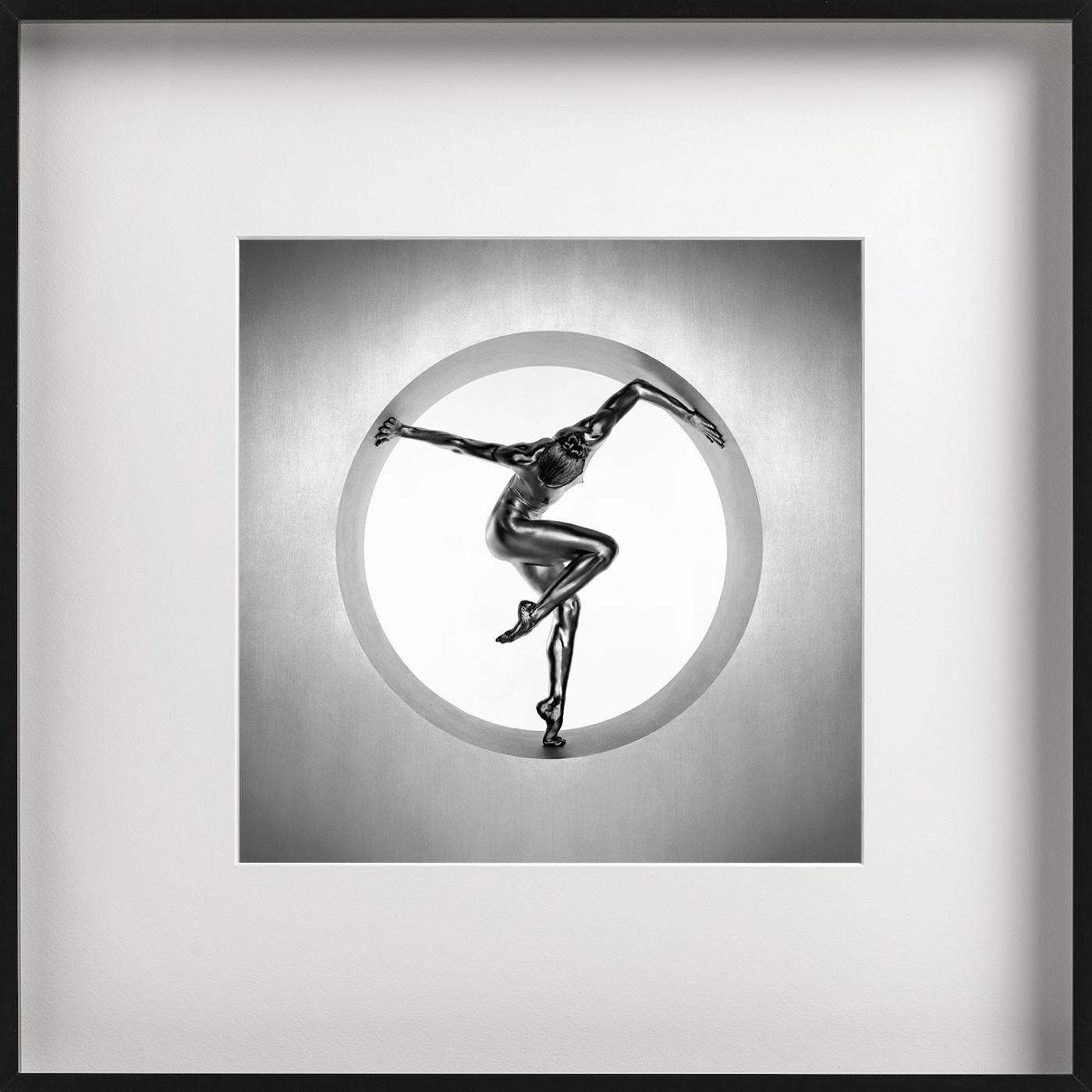 Nemesis - Nude Model painted in silver, Fine Art Photography - Gray Figurative Photograph by Guido Argentini