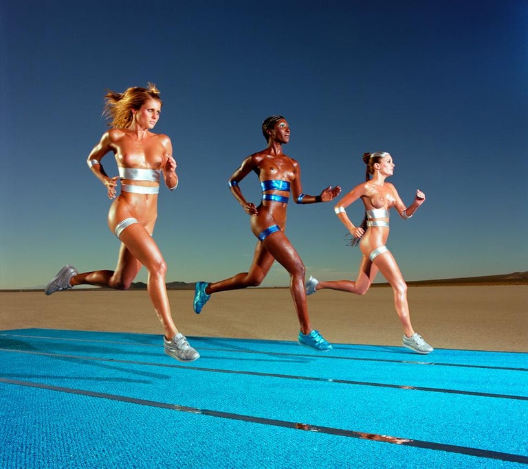 Guido Argentini Nude Photograph - Olympic Running - nude models running on a track field