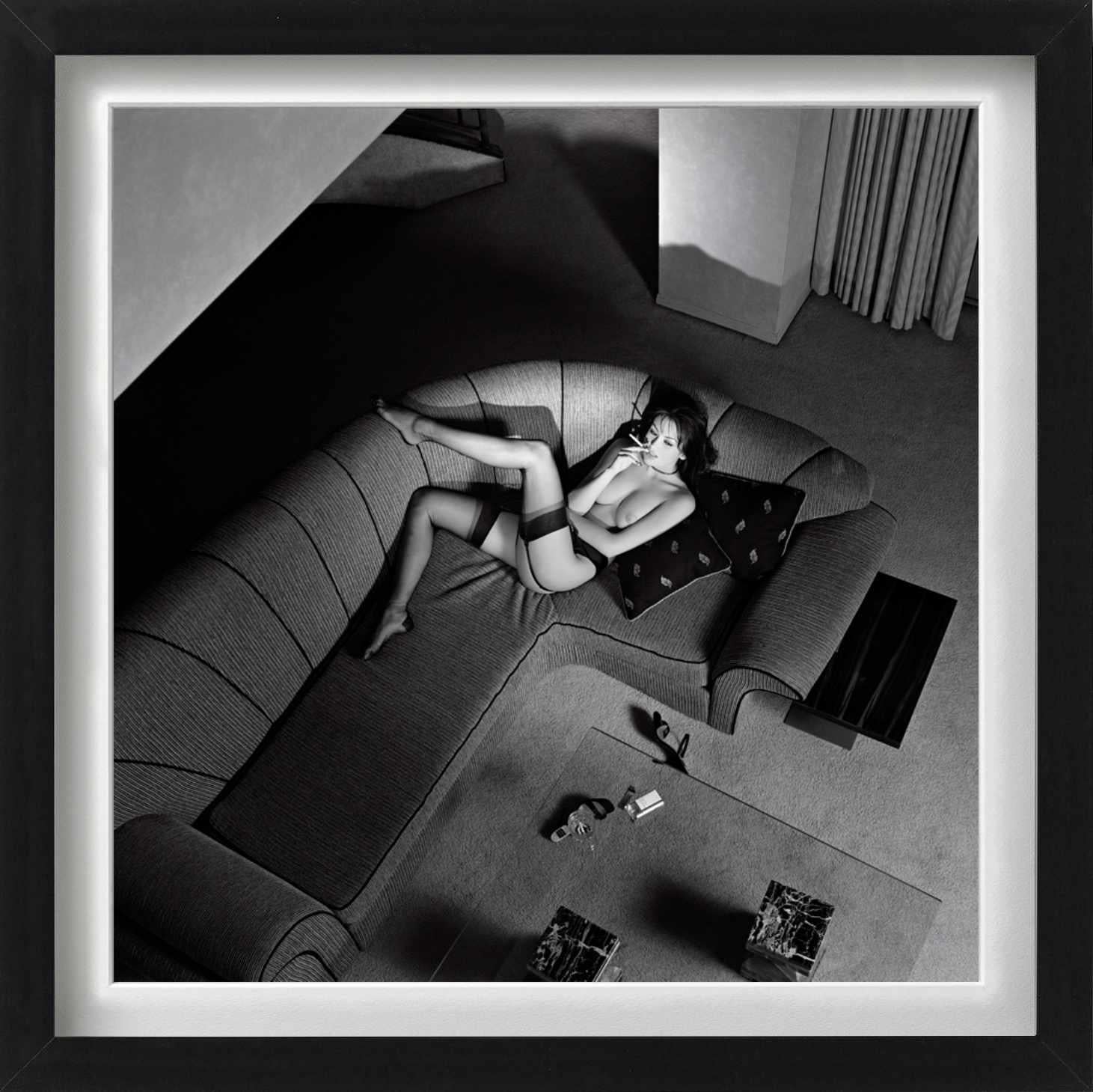 Petra smoking a cigarette - nude on a sofa, fine art photography, 2012 For Sale 1